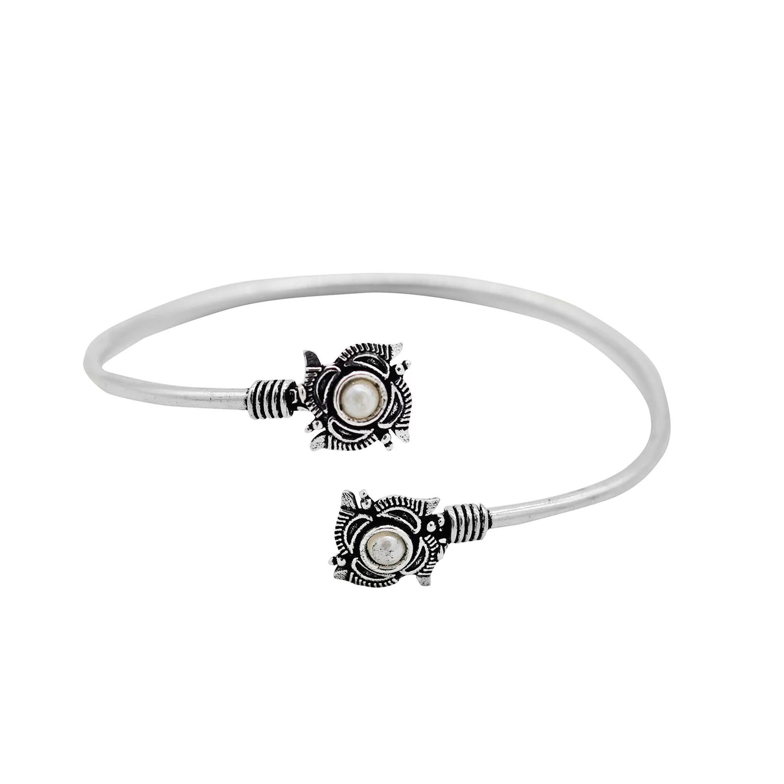 Aparna White Flower Silver Oxidized Bracelet - Image 3