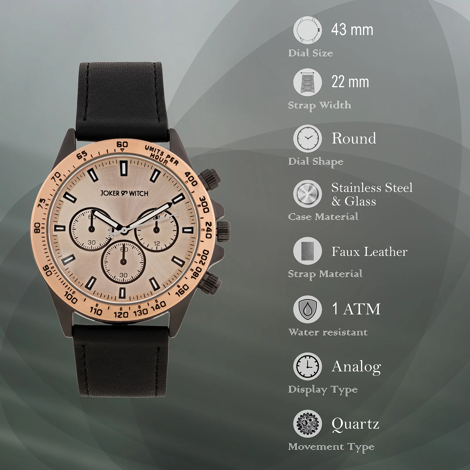 Apex Rose Gold Large Dial Black Silicone Strap Men's Watch - Image 7