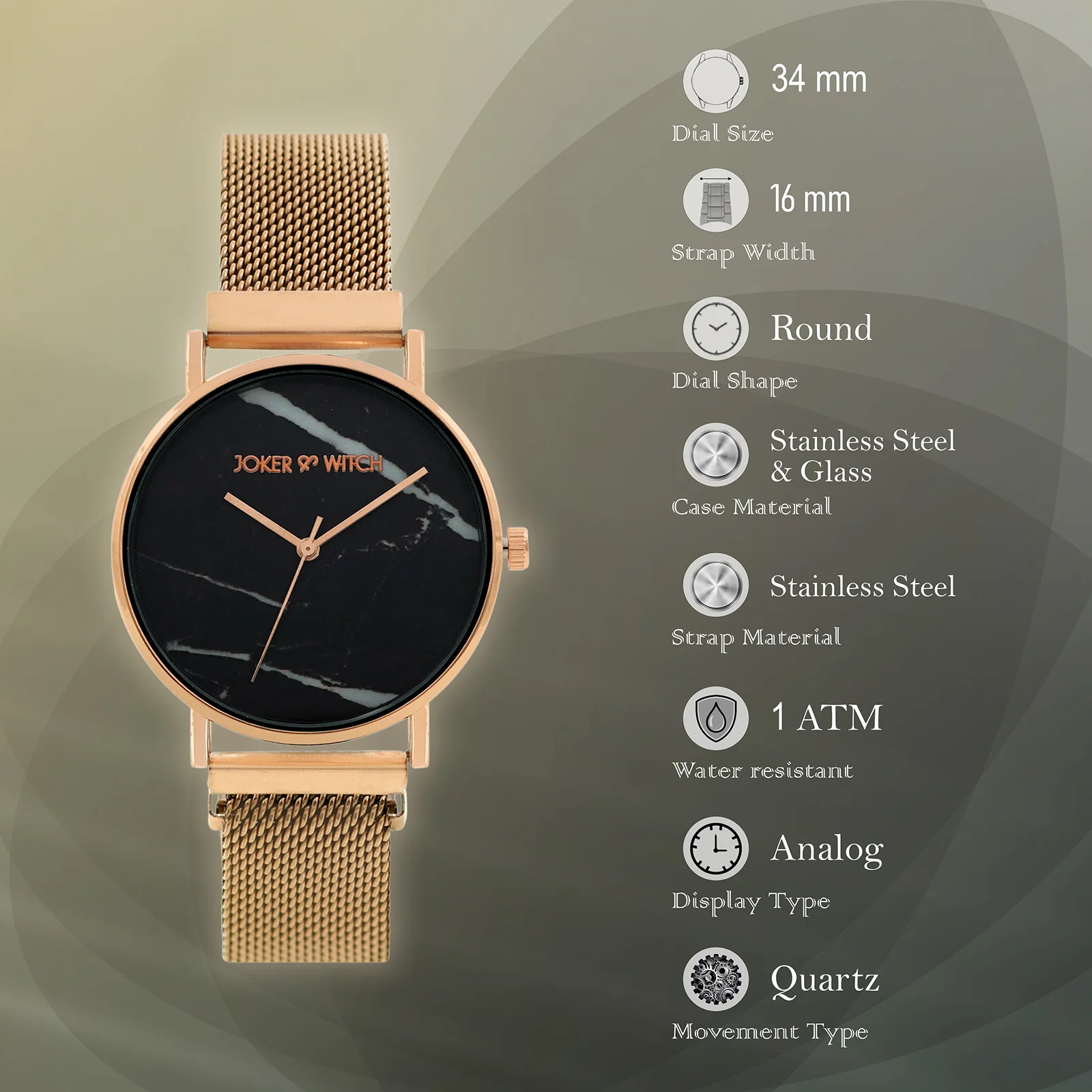 April Black Medium Dial Rose Gold Magnetic Strap Women's Watch - Image 5