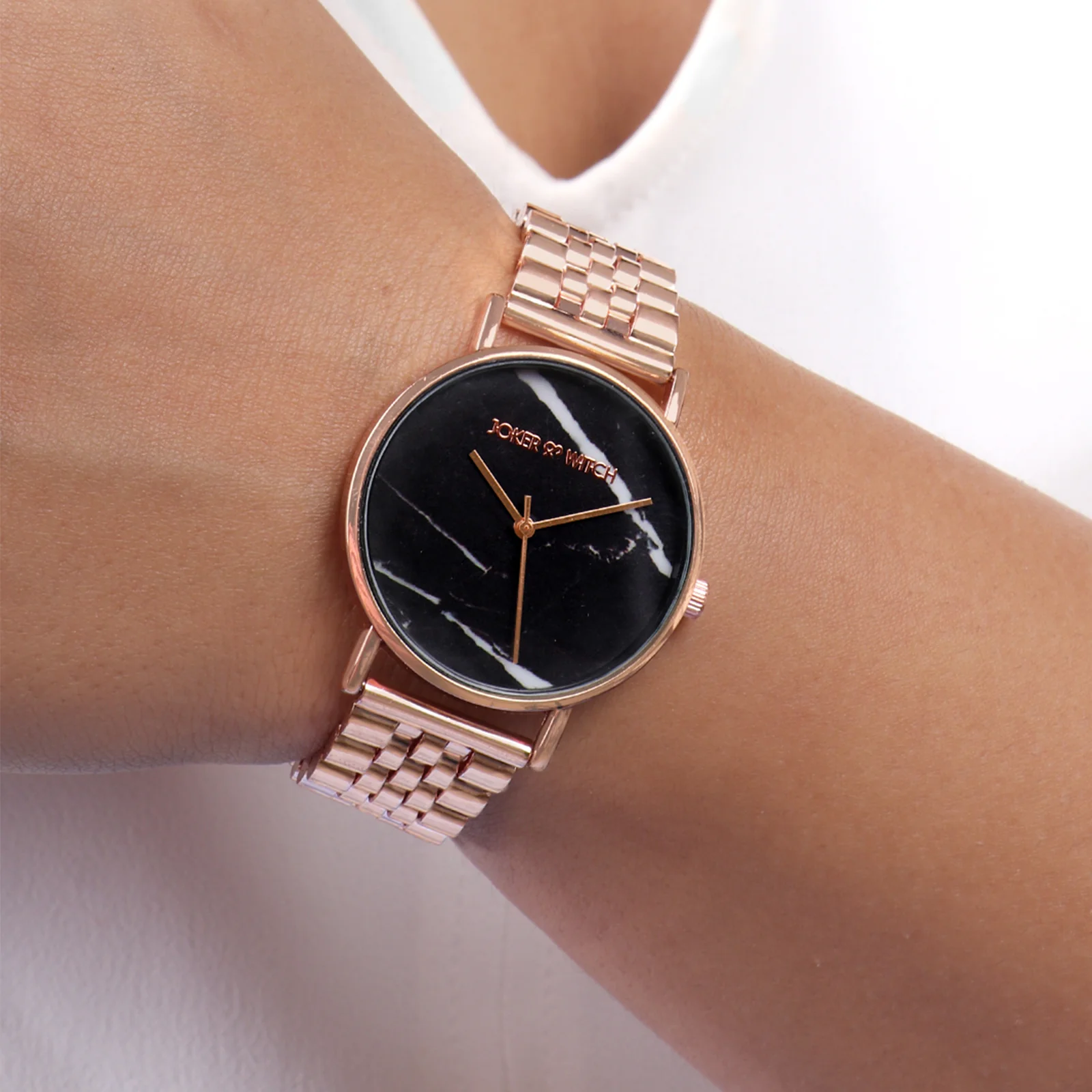 April Black Medium Dial Rose Gold Linked Chain Strap Women's Watch - Image 2