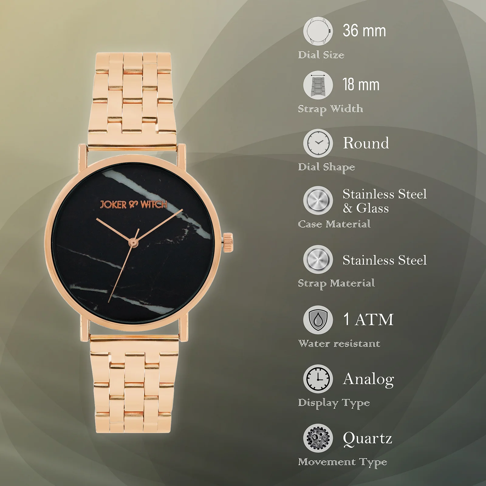 April Black Medium Dial Rose Gold Linked Chain Strap Women's Watch - Image 7