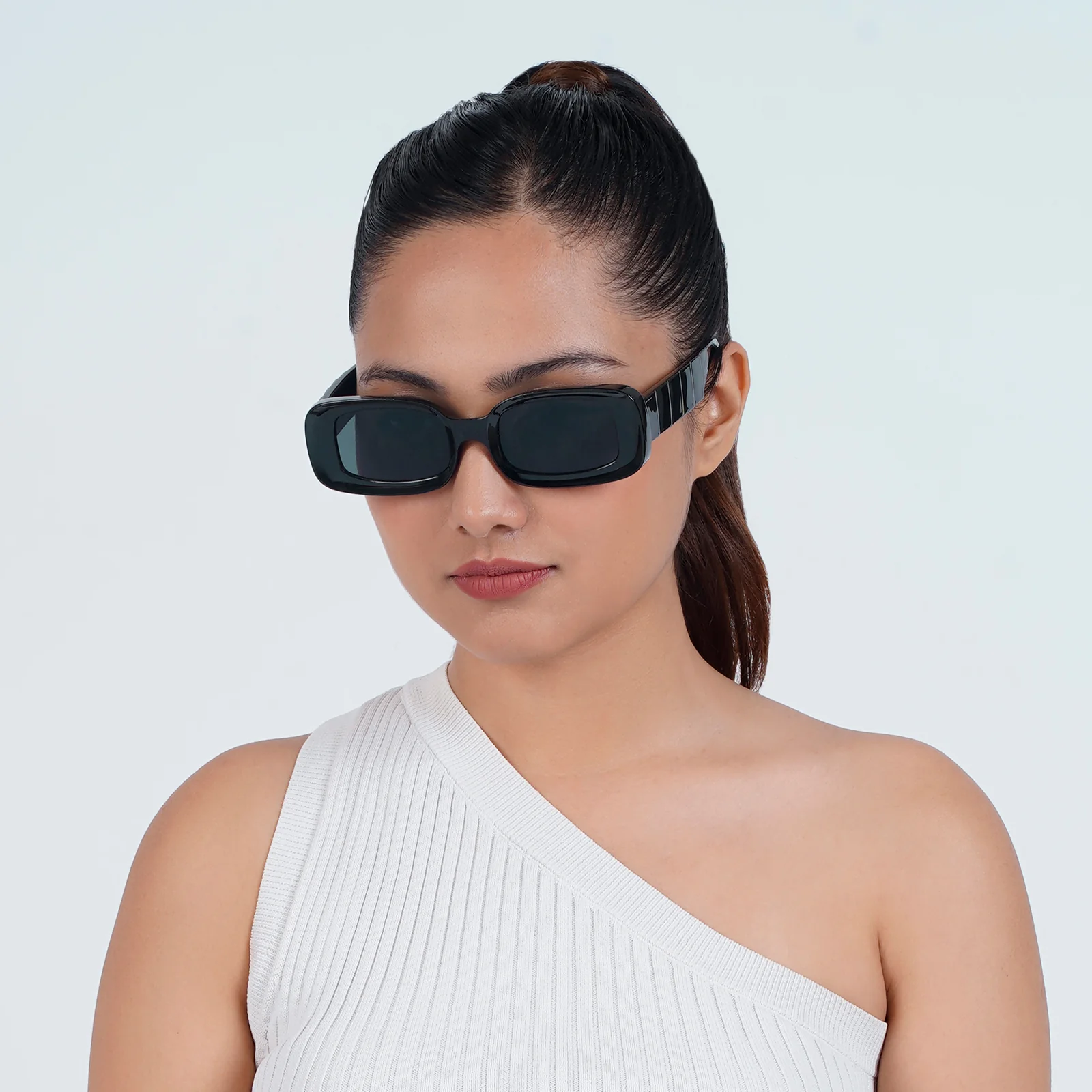 Arcadia Rectangular Black Sunglasses - Image 2