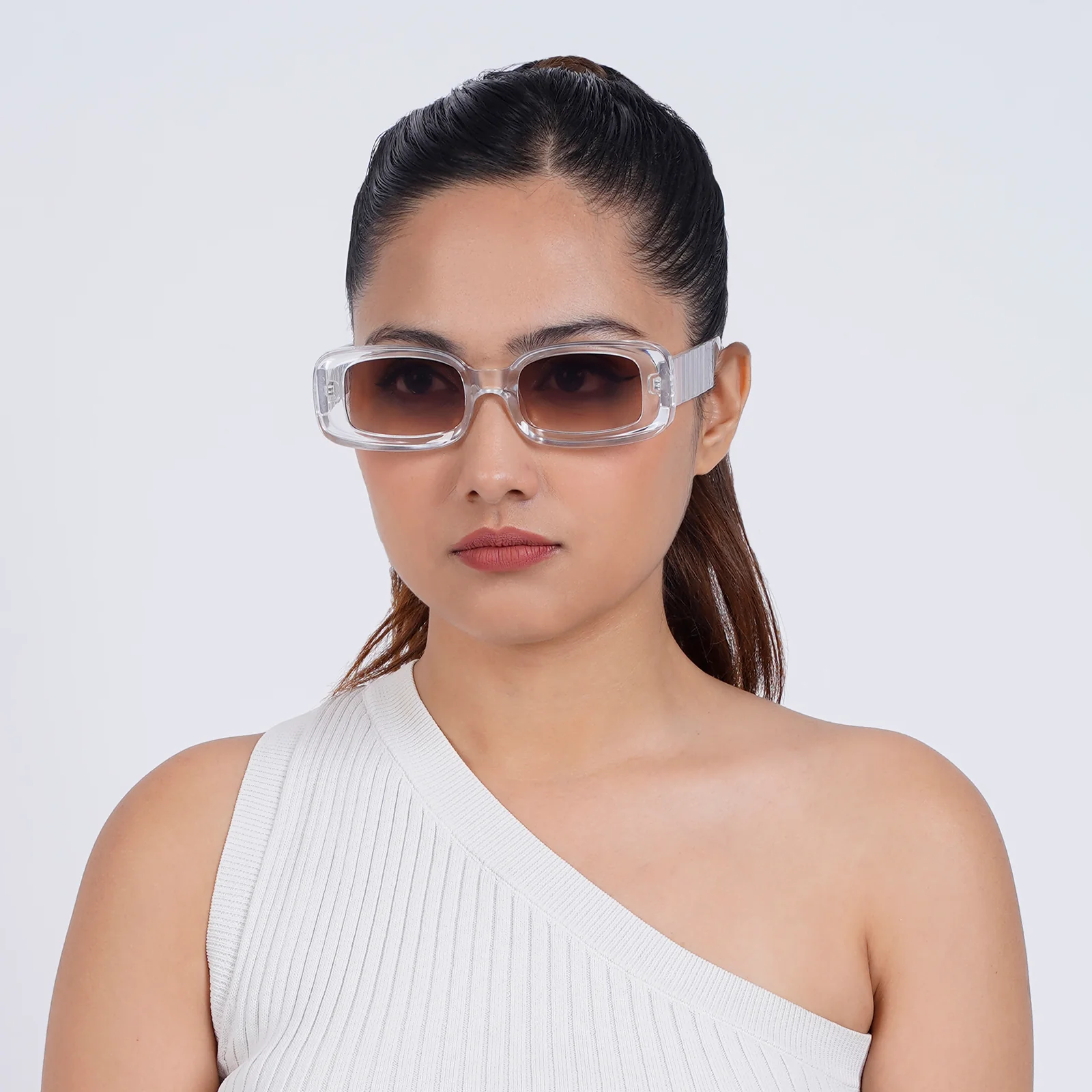 Arcadia Rectangular White  Sunglasses - Image 2