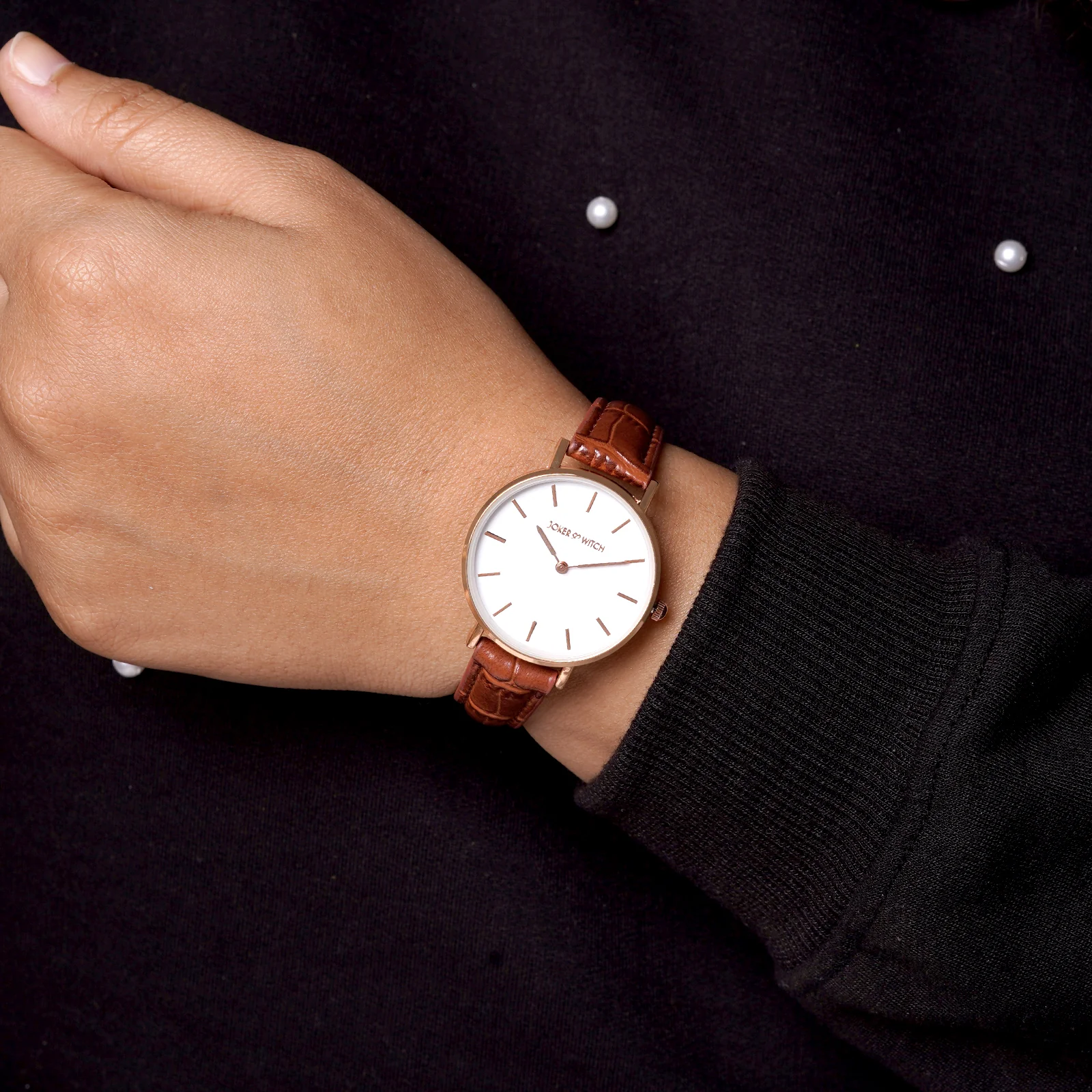 Ariana White Medium Dial Brown Croc Strap Women's Watch - Image 2