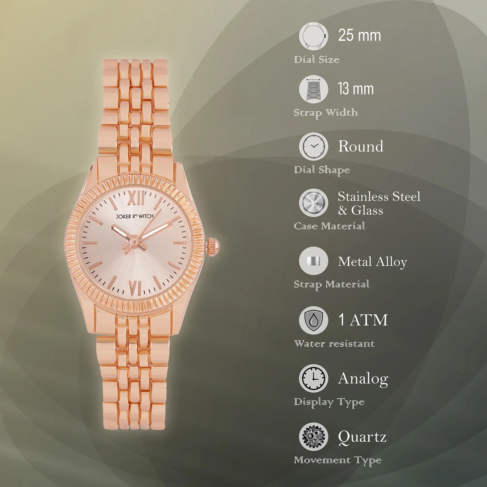 Arina Rose Gold Mini Dial Linked Chain Strap Women's Watch - Image 7