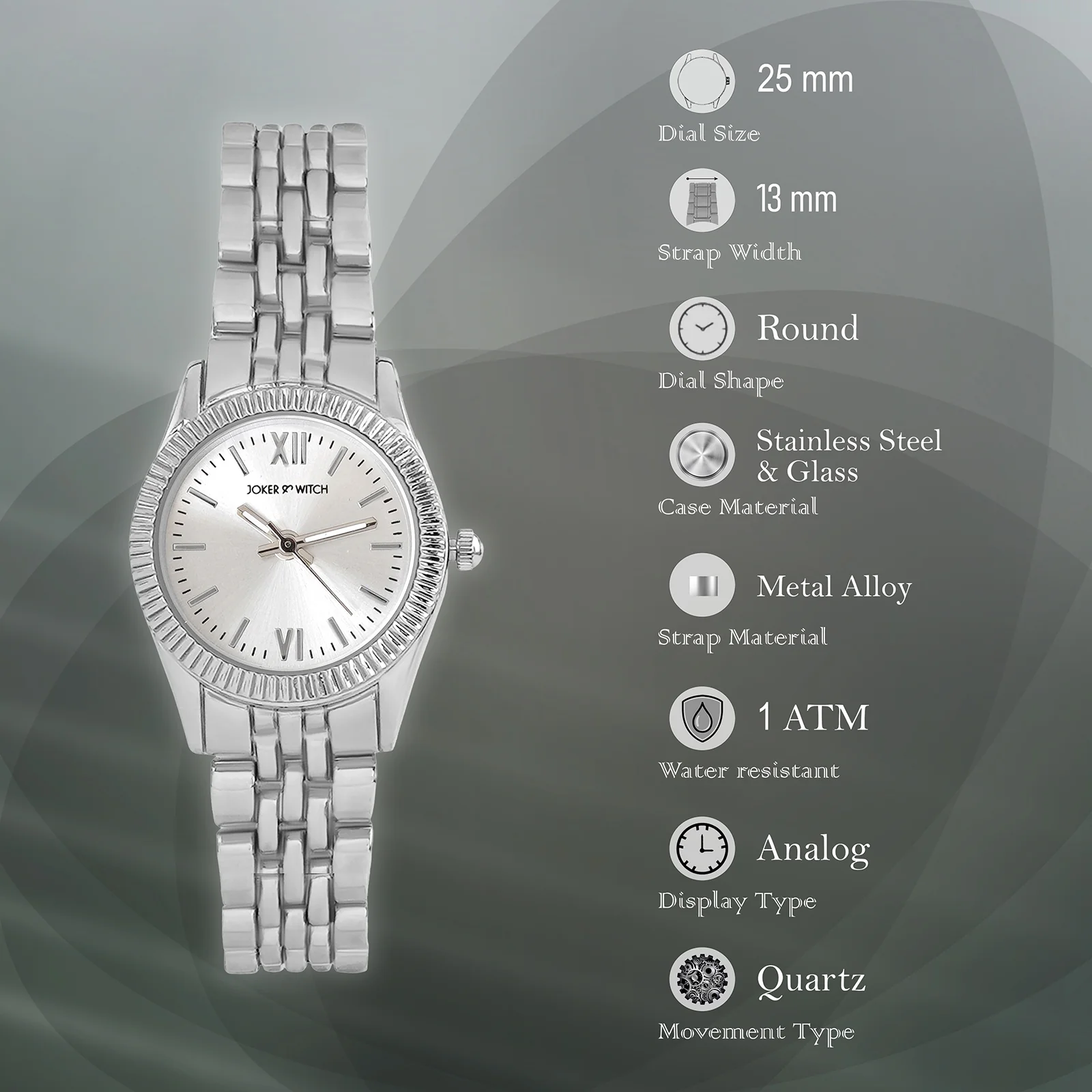 Arina Silver Mini Dial Linked Chain Strap Women's Watch - Image 7