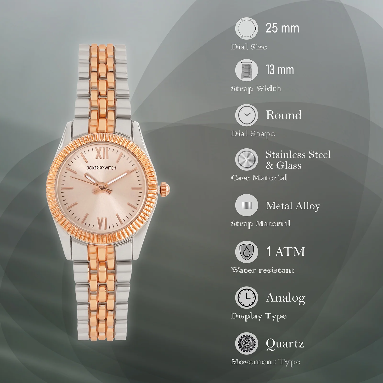 Arina Rose Gold Mini Dial Dual Tone Linked Chain Strap Women's Watch - Image 7