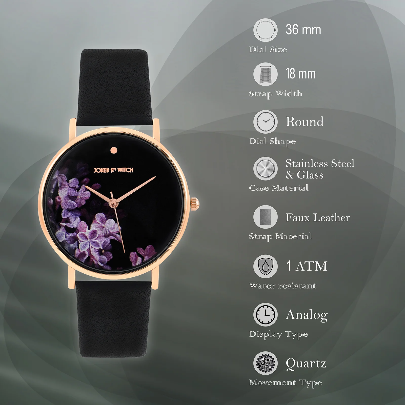 Printed Aster Black Medium Dial PU Strap Women's Watch - Image 7