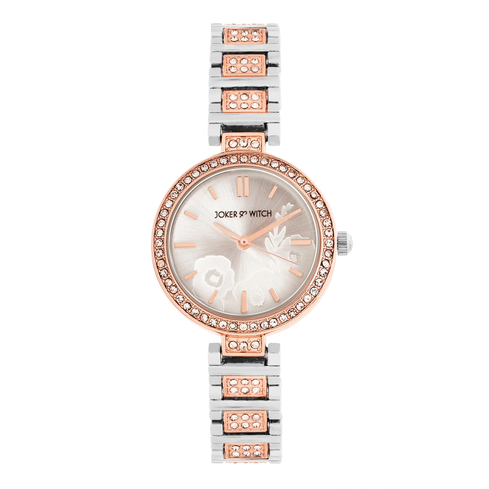 Astrielle Silver Small Rhinestone Dial Dual Tone Linked Chain Strap Women's Watch - Image 3