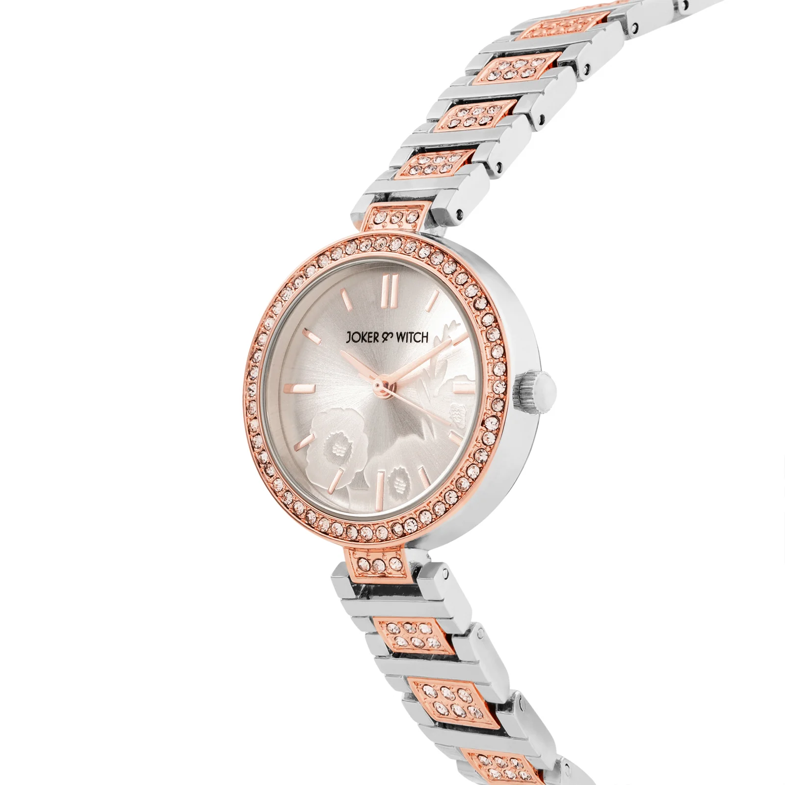 Astrielle Silver Small Rhinestone Dial Dual Tone Linked Chain Strap Women's Watch - Image 4