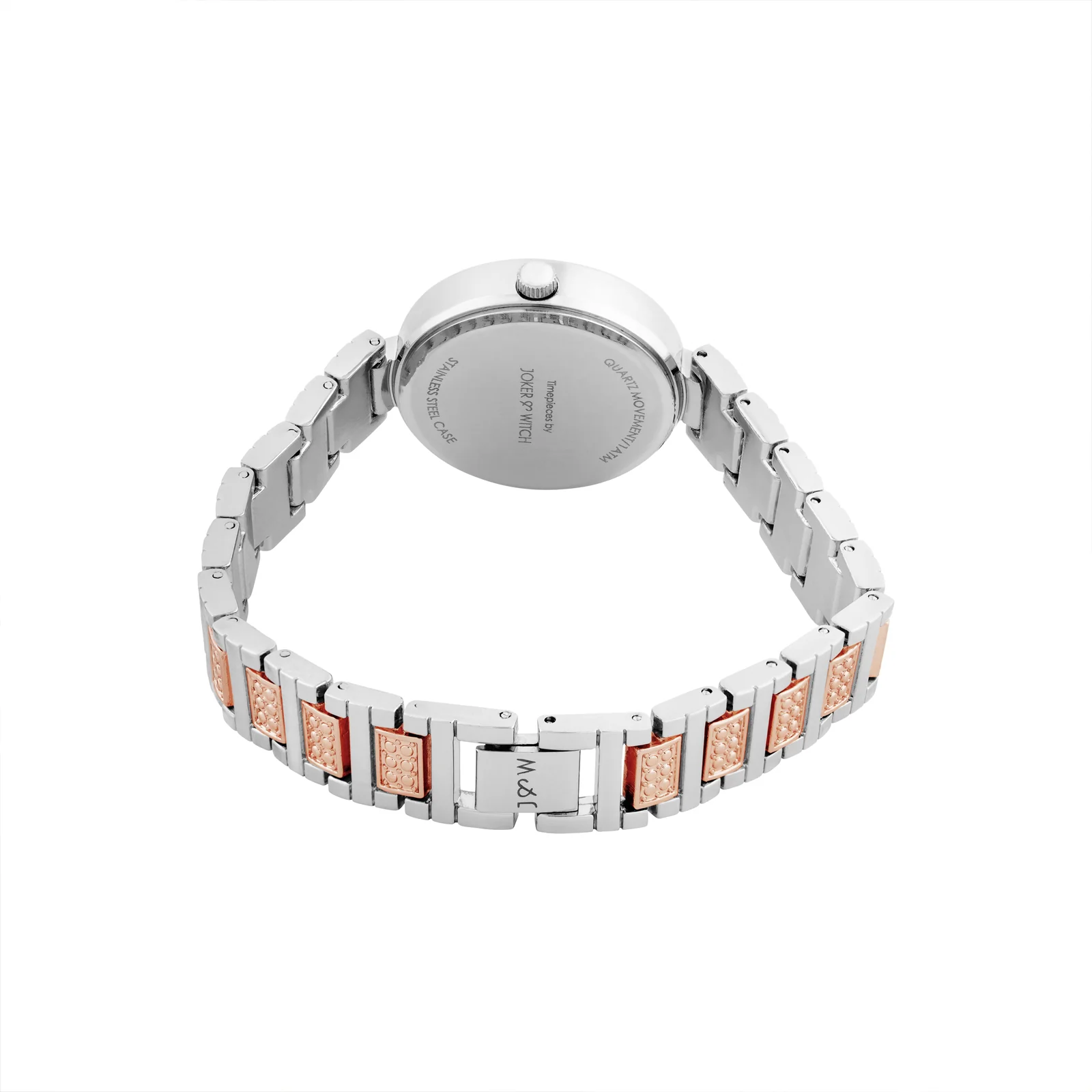 Astrielle Silver Small Rhinestone Dial Dual Tone Linked Chain Strap Women's Watch - Image 6