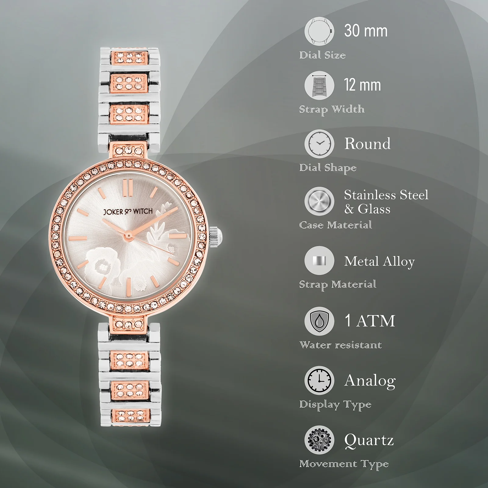 Astrielle Silver Small Rhinestone Dial Dual Tone Linked Chain Strap Women's Watch - Image 7