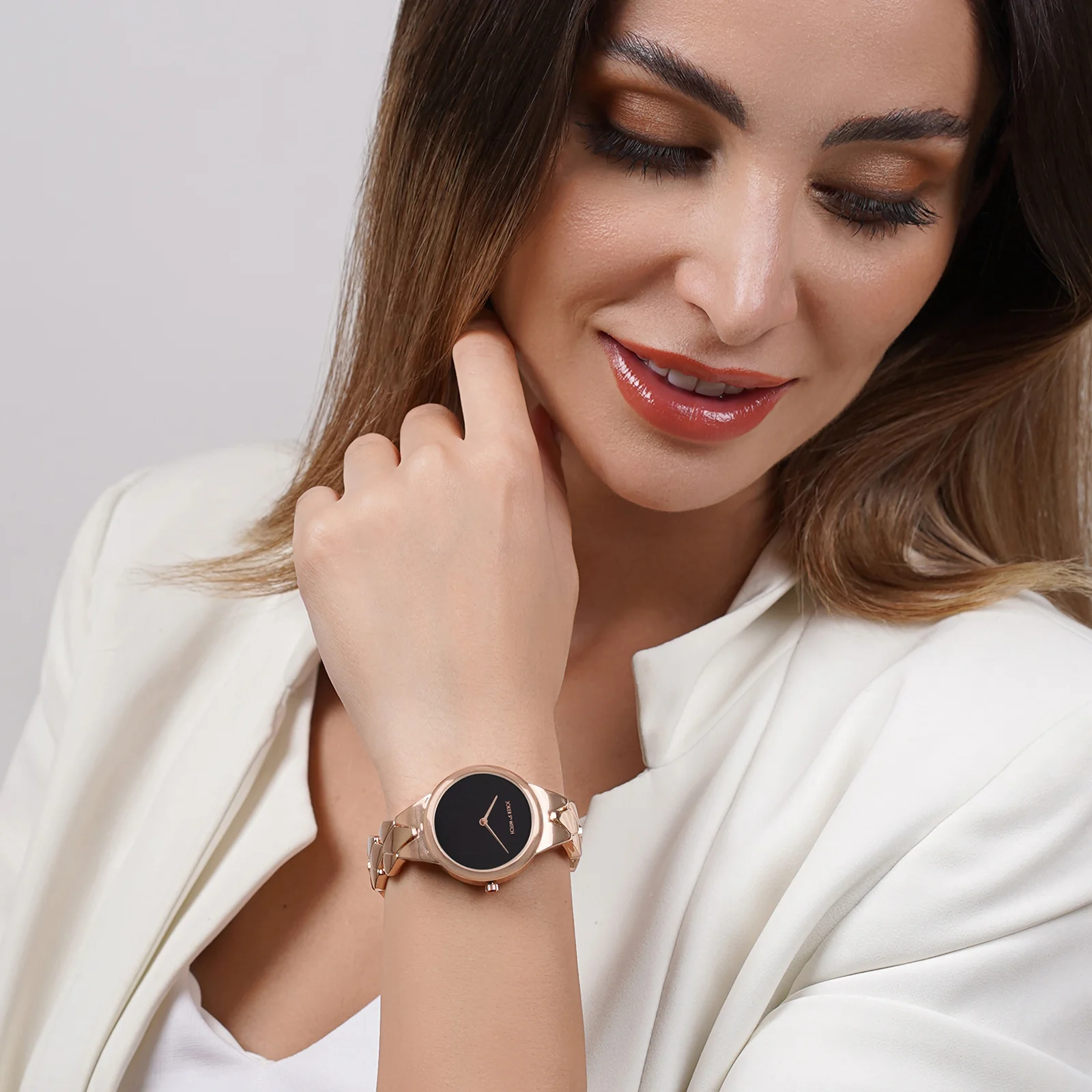 Athens Black Medium Dial Rose Gold Bracelet Strap Women's Watch - Image 2
