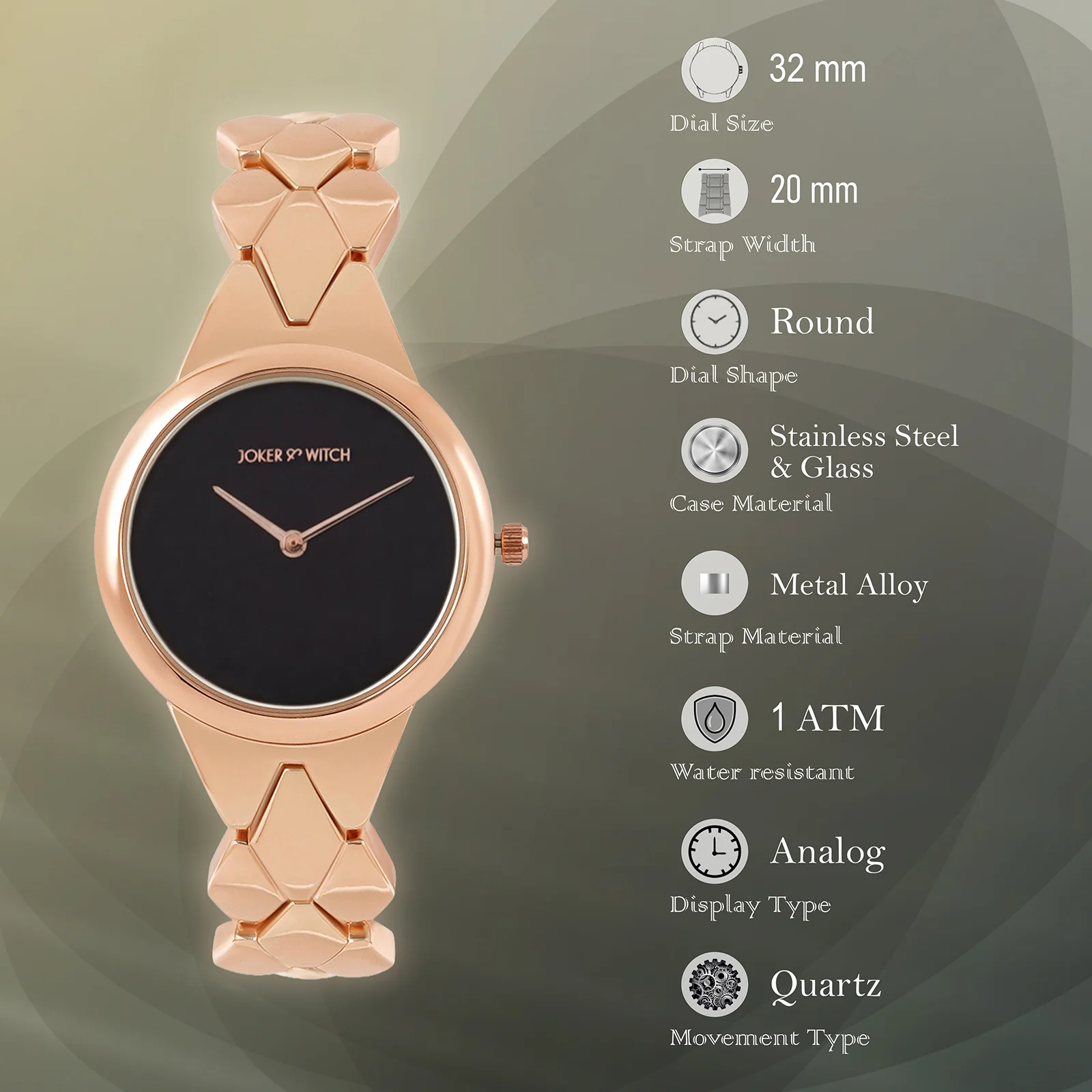Athens Black Medium Dial Rose Gold Bracelet Strap Women's Watch - Image 7