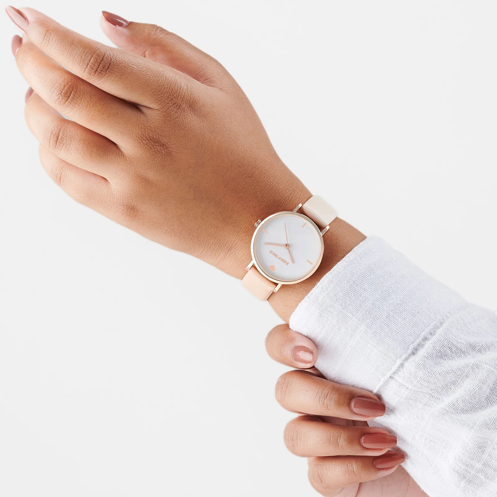 Aurora White Medium Dial Beige PU Strap Women's Watch - Image 2