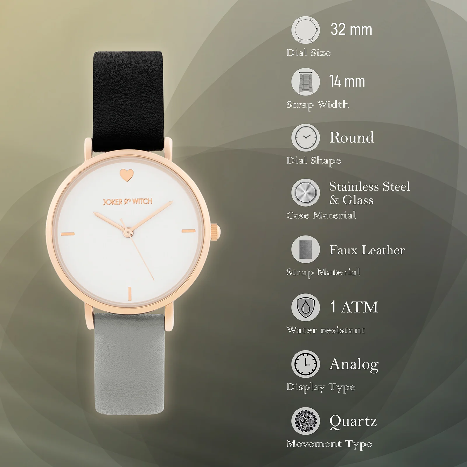 Aurora White Medium Dial Black PU Strap Women's Watch - Image 7