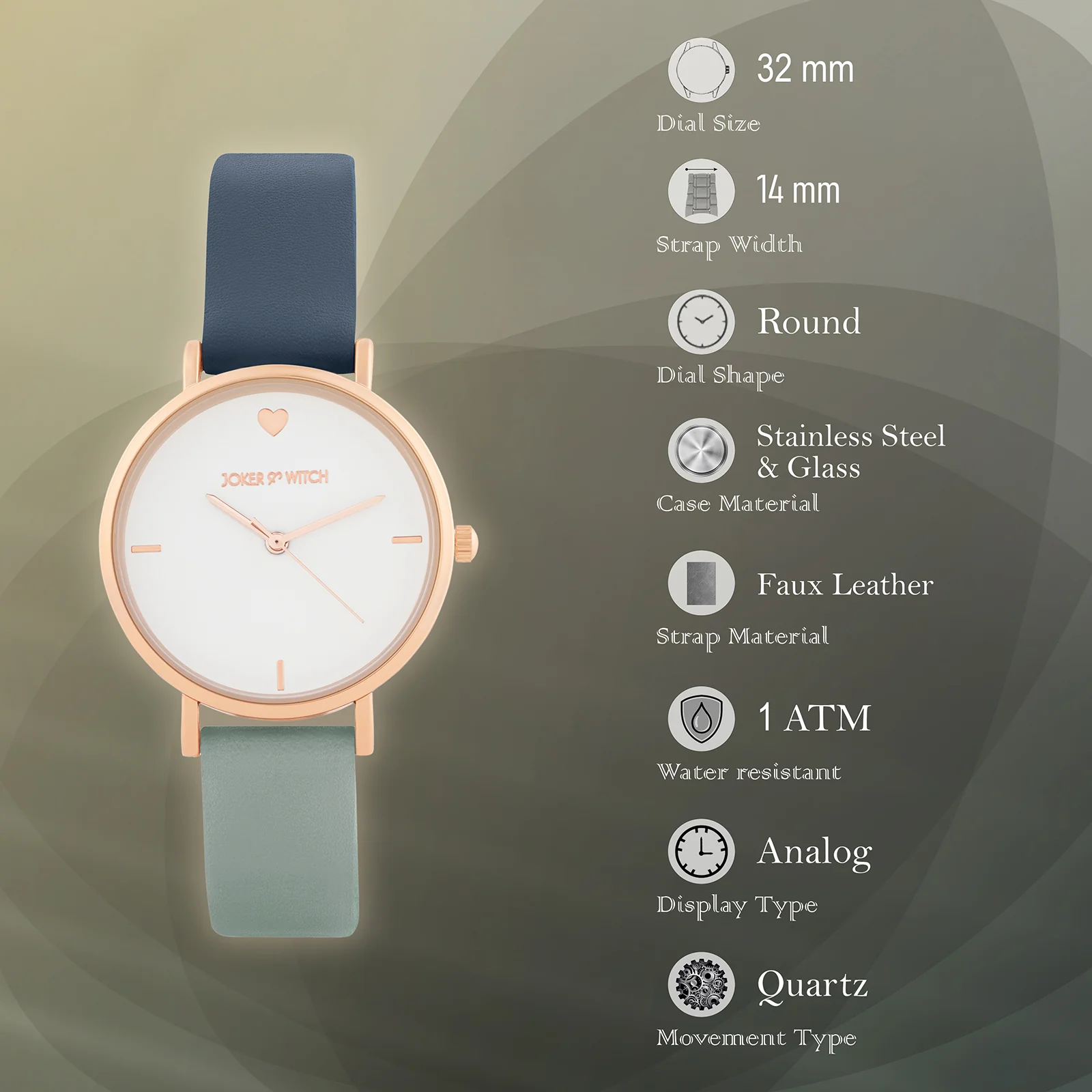 Aurora White Medium Dial Blue PU Strap Women's Watch - Image 7