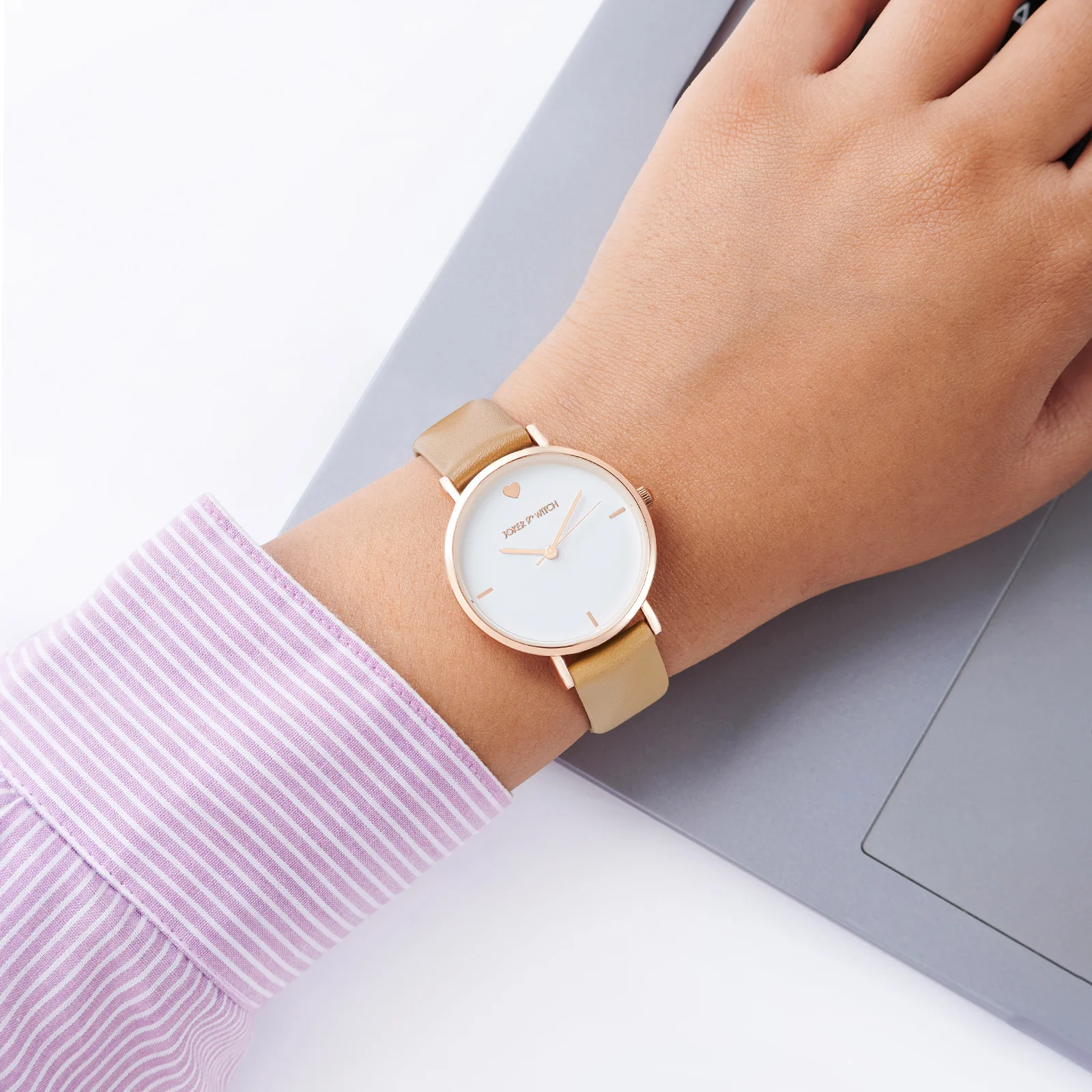 Aurora White Medium Dial Tan PU Strap Women's Watch - Image 2