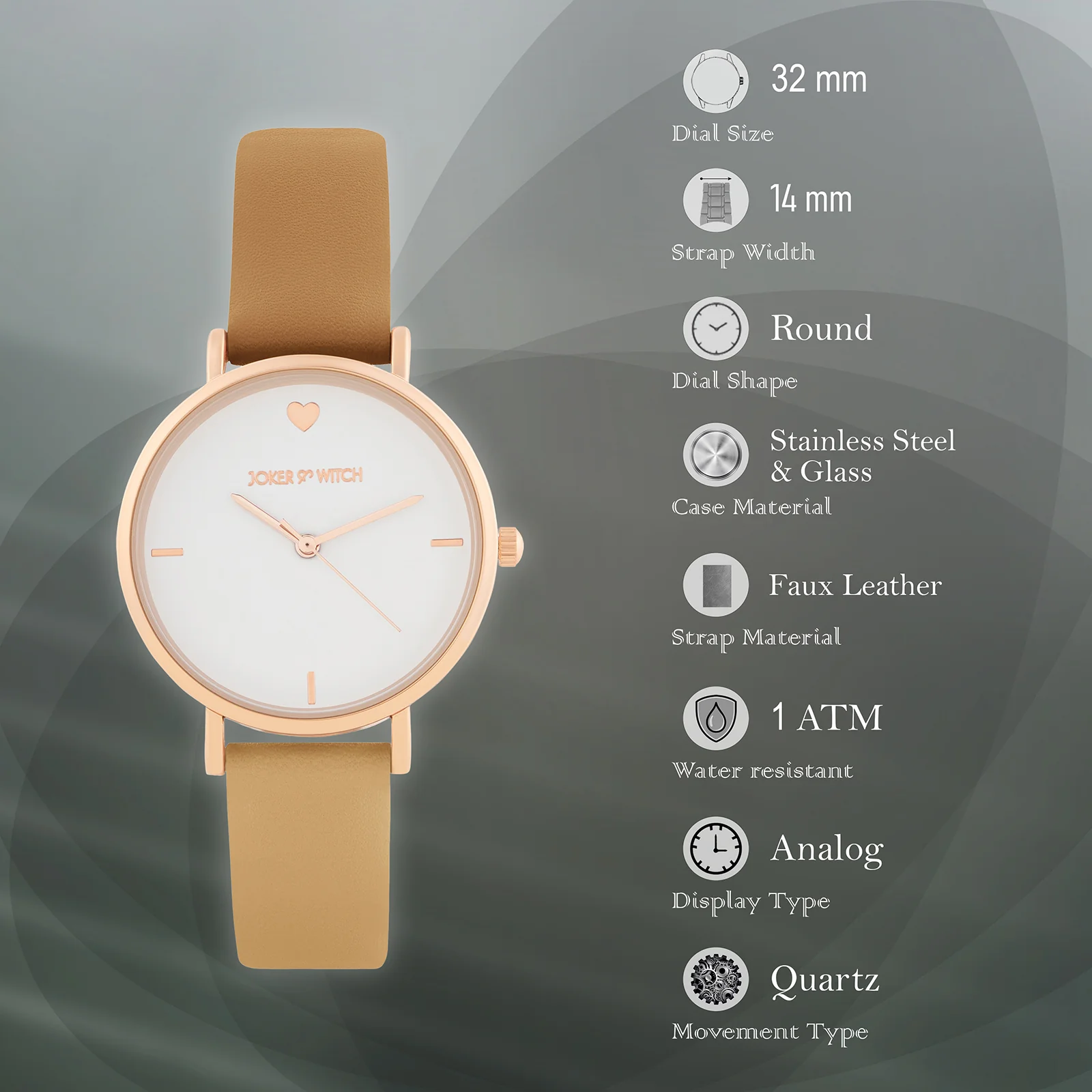 Aurora White Medium Dial Tan PU Strap Women's Watch - Image 7