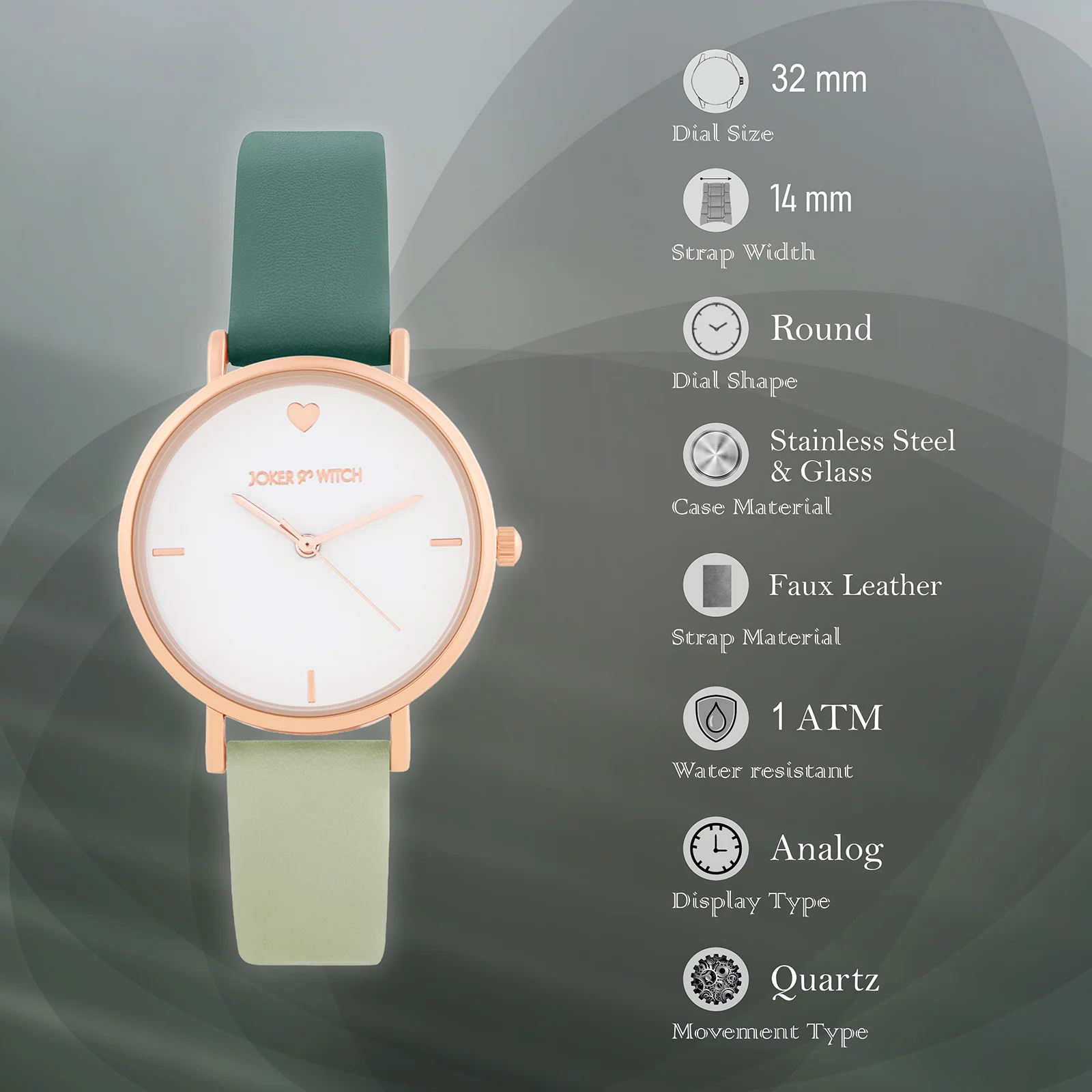 Aurora White Medium Dial Green PU Strap Women's Watch - Image 7