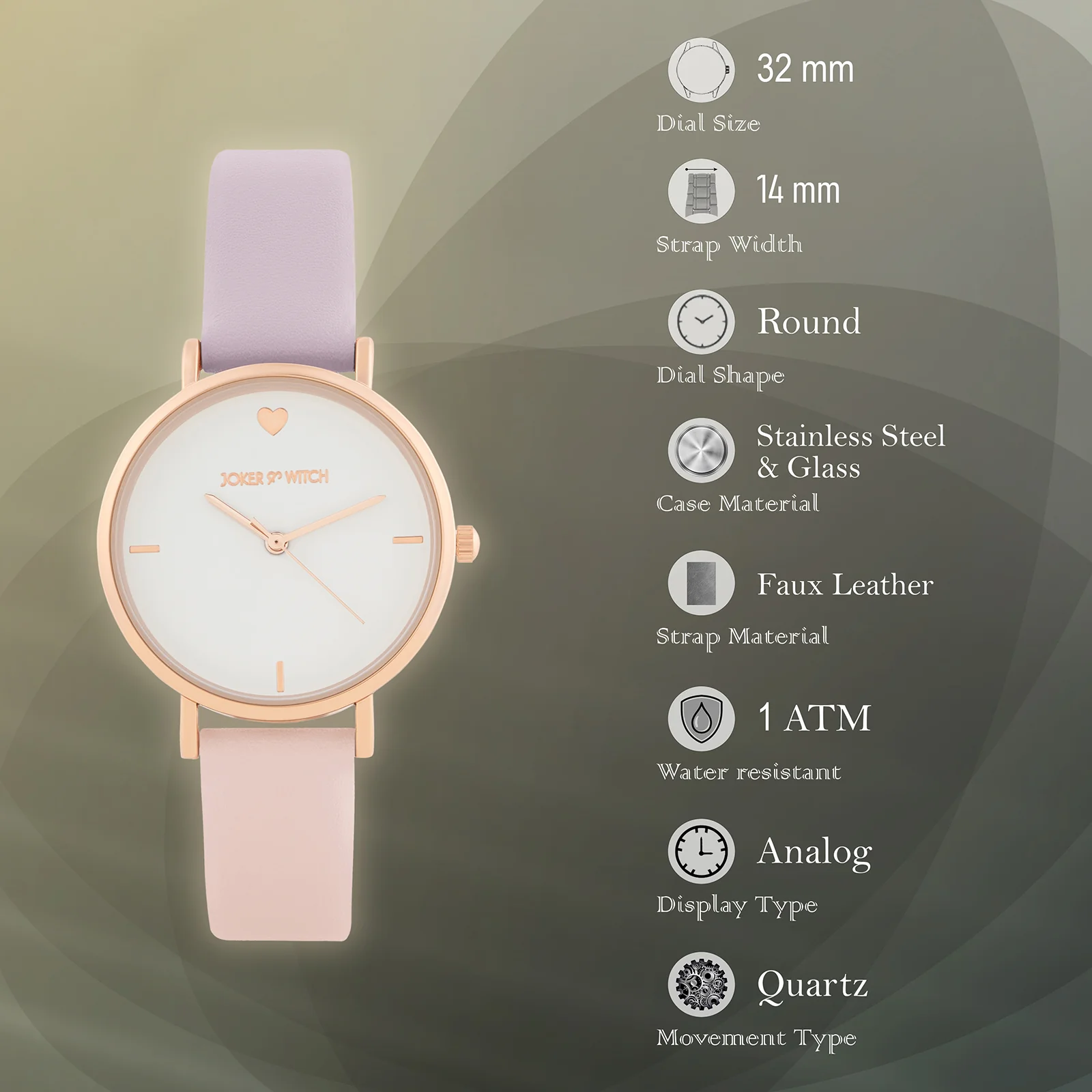 Aurora White Medium Dial Lavender PU Strap Women's Watch - Image 7