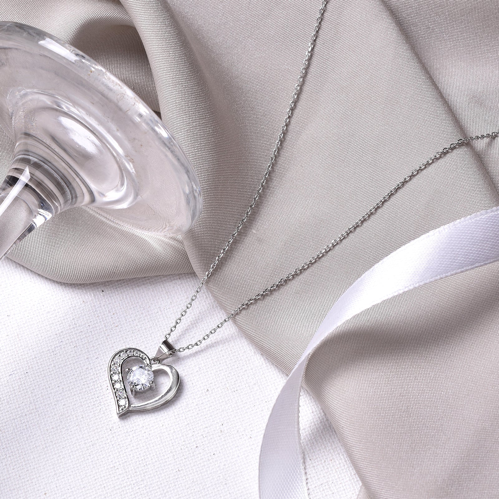 Aveline Drop in a Heart Silver Necklace - Image 2
