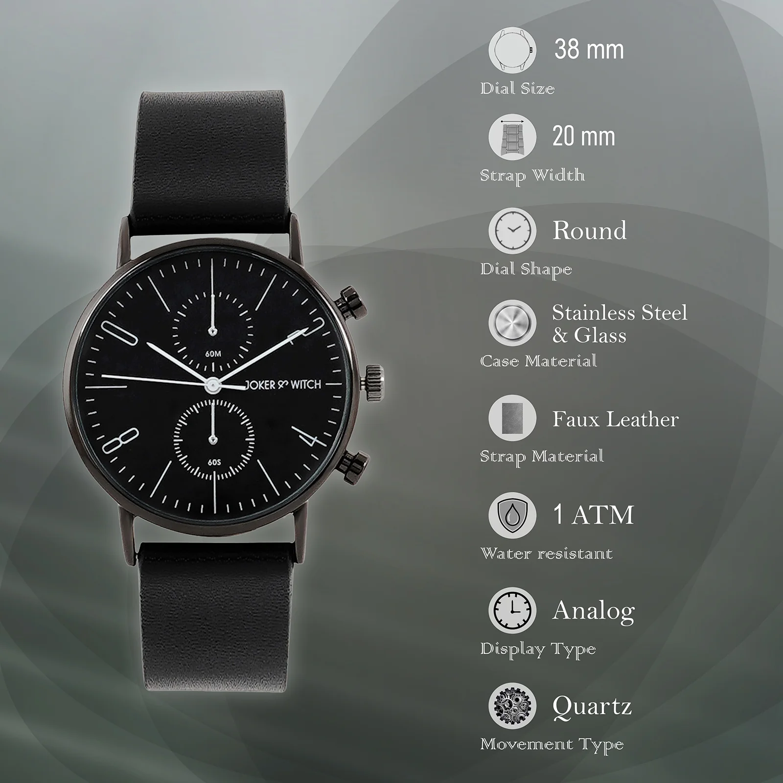 Bangkok Black Large Dial PU Strap Men's Watch - Image 7