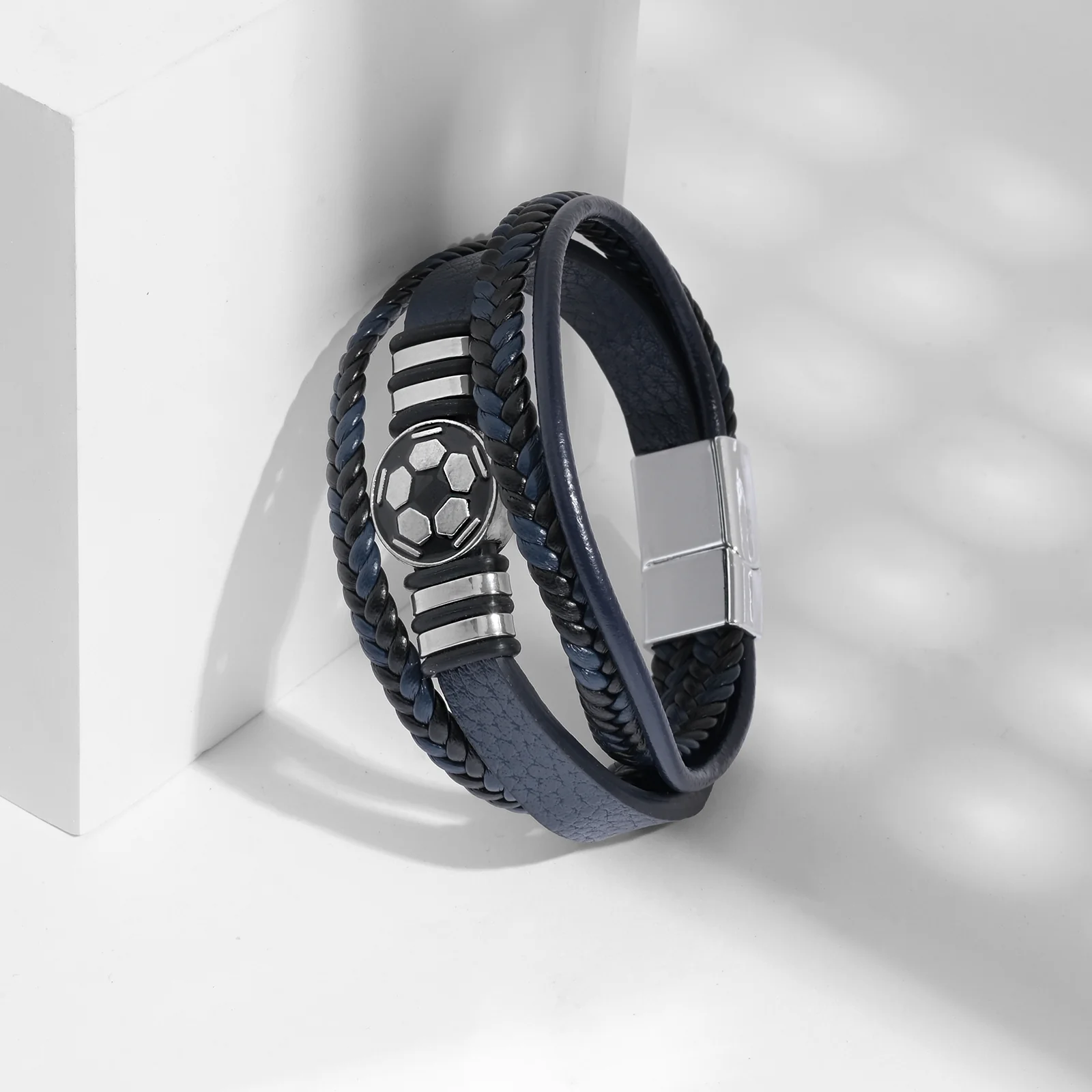 Bennington Blue Men's Leather Layered Bracelet - Image 2