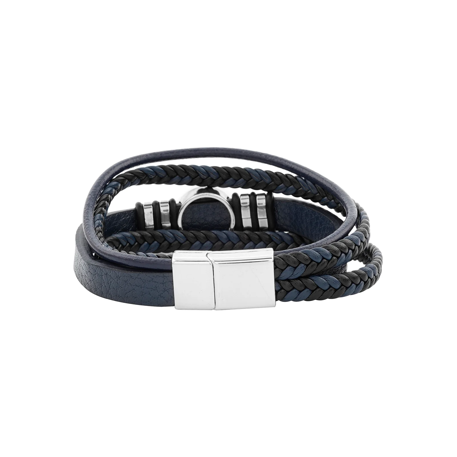 Bennington Blue Men's Leather Layered Bracelet - Image 4