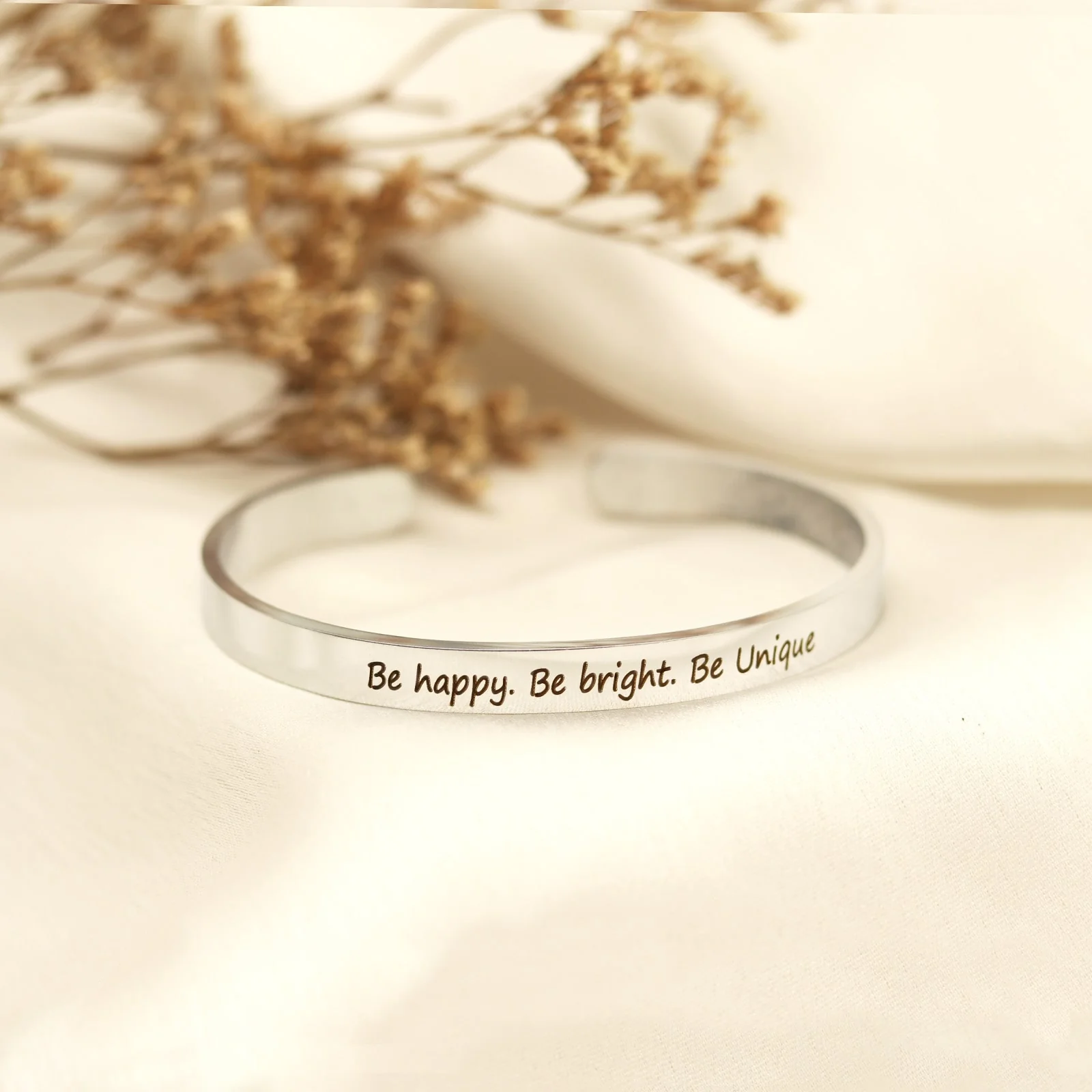 Be Happy, Be Bright, Be Unique Silver Mantra Band - Image 2