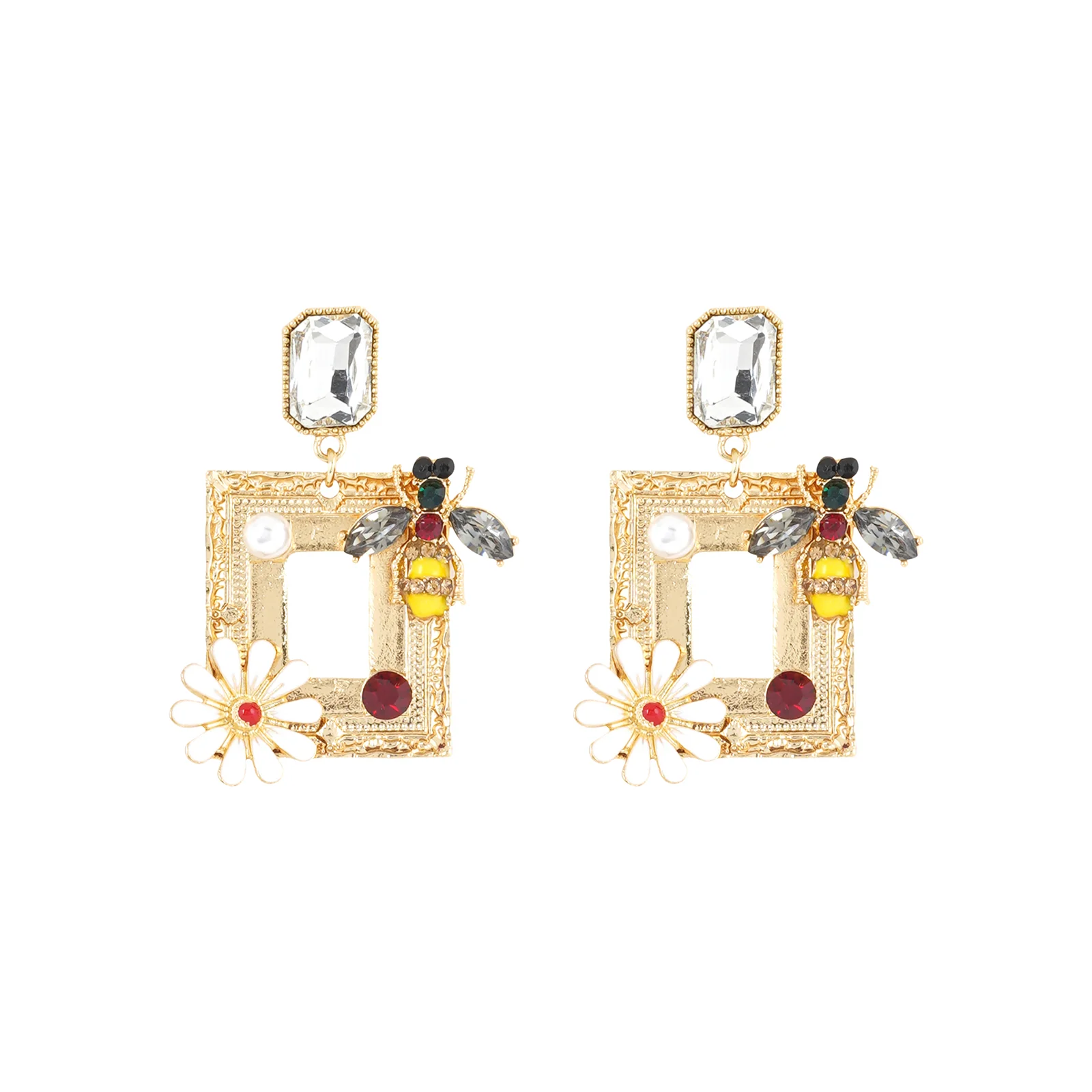 Bee Frame Floral Multicolour Earring - Image 3