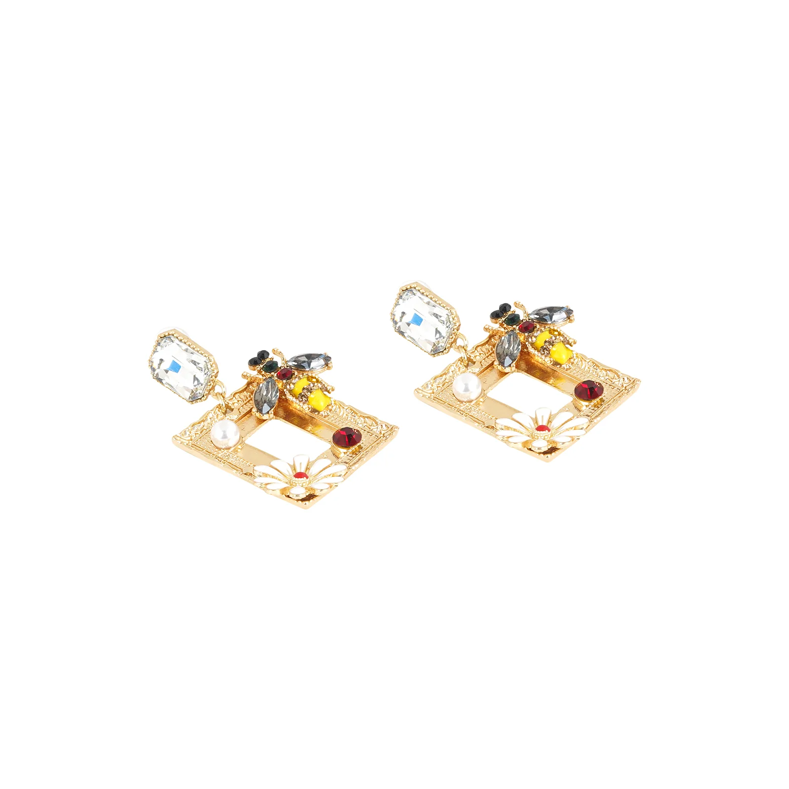 Bee Frame Floral Multicolour Earring - Image 4