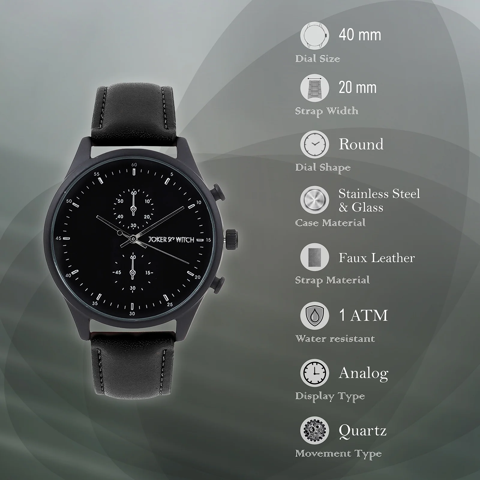 Beetle Black Large Dial PU Strap Men's Watch - Image 7