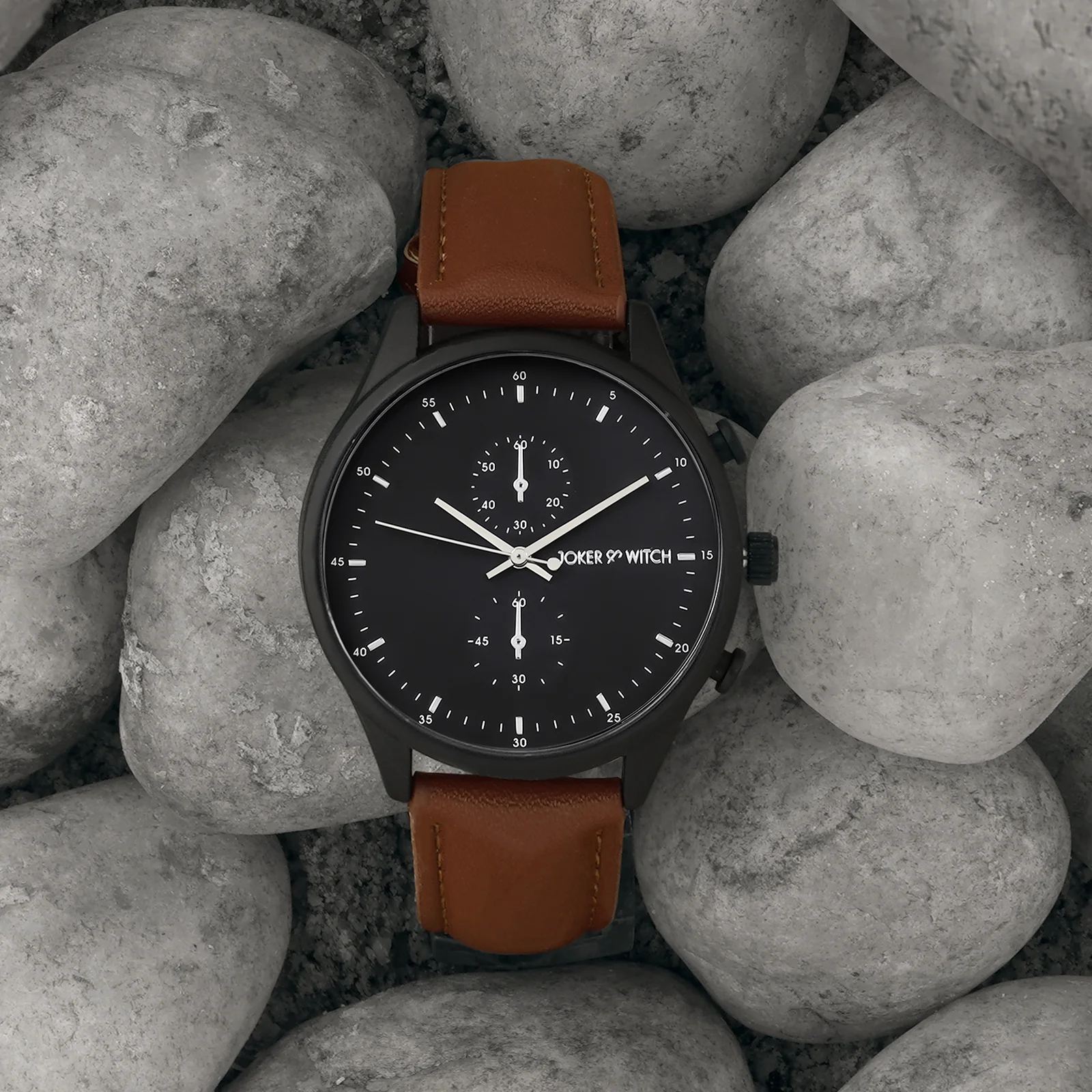 Beetle Black Large Dial Brown PU Strap Men's Watch - Image 2