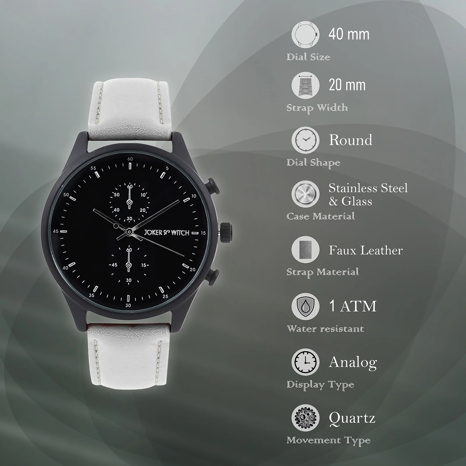 Beetle Black Large Dial Grey PU Strap Men's Watch - Image 7