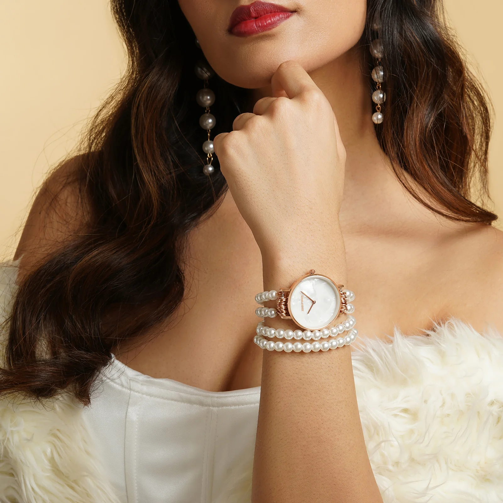 Bellena White Medium Dial Pearl Wrap Around Strap Women's Watch - Image 2