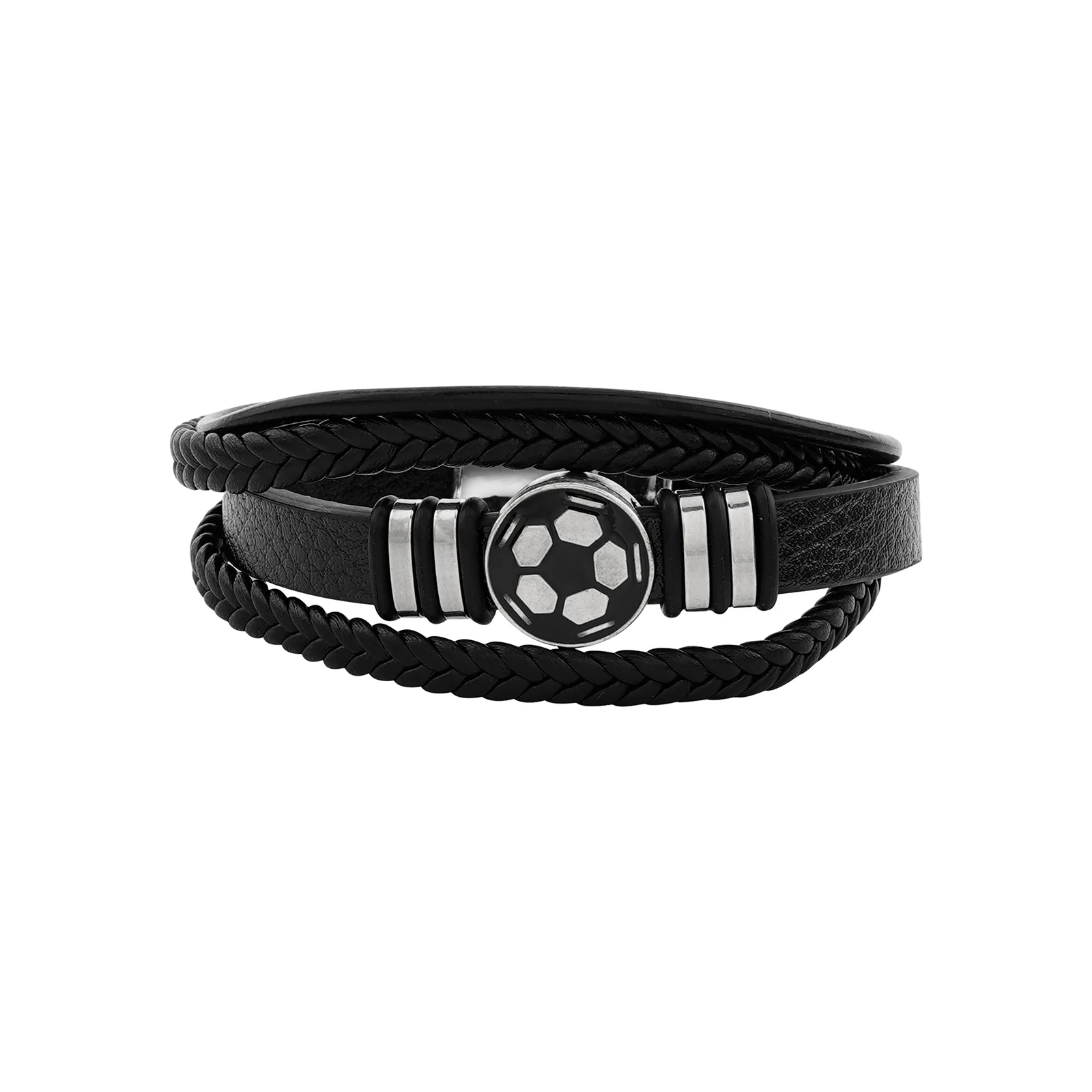 Bennington Black Men's Leather Layered Bracelet - Image 3