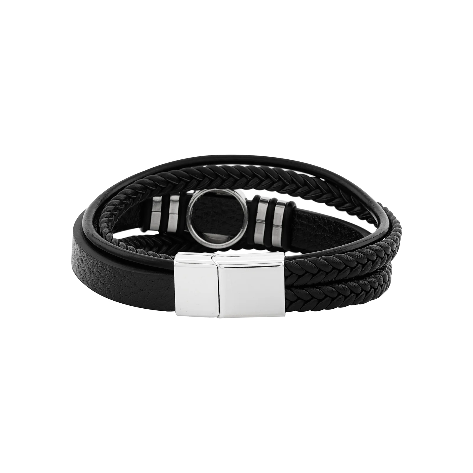 Bennington Black Men's Leather Layered Bracelet - Image 4