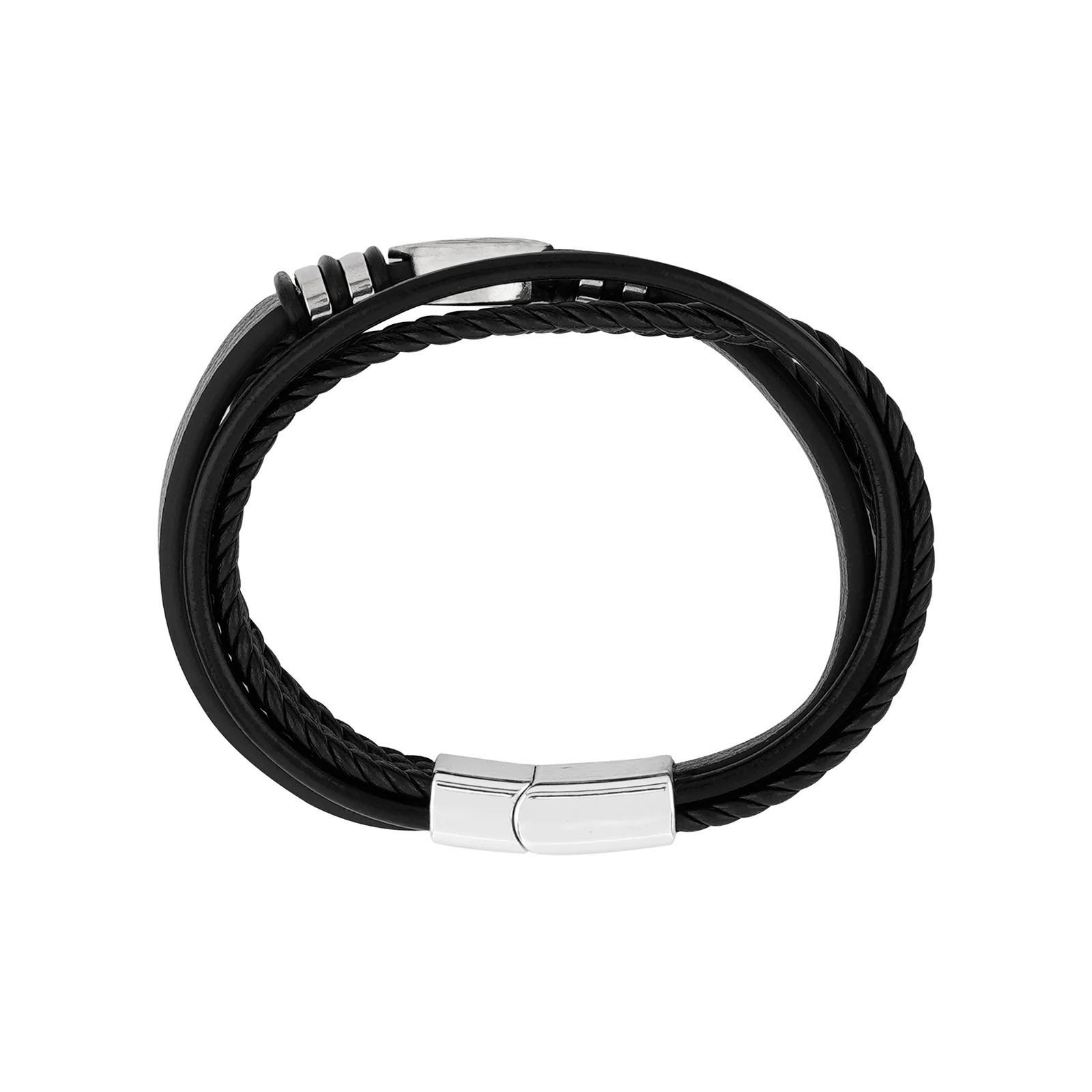 Bennington Black Men's Leather Layered Bracelet - Image 5