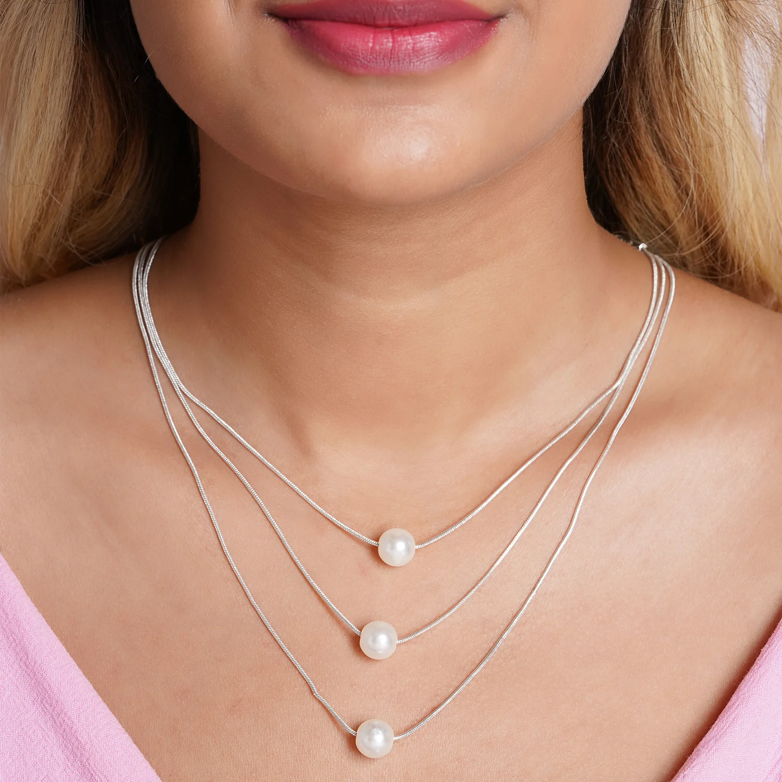 Bewitched Bettie Pearl layered Silver Necklace - Image 2