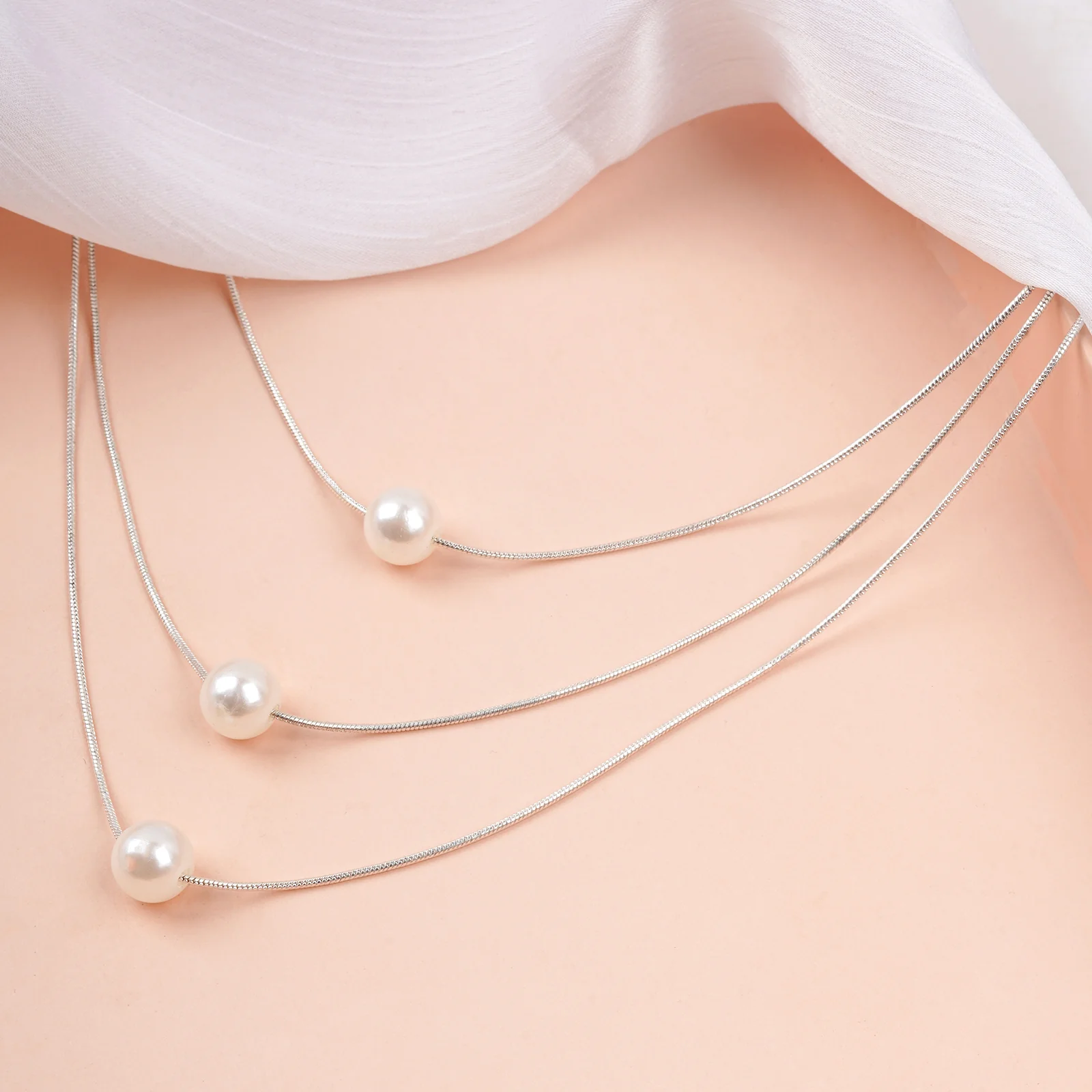 Bewitched Bettie Pearl layered Silver Necklace - Image 3