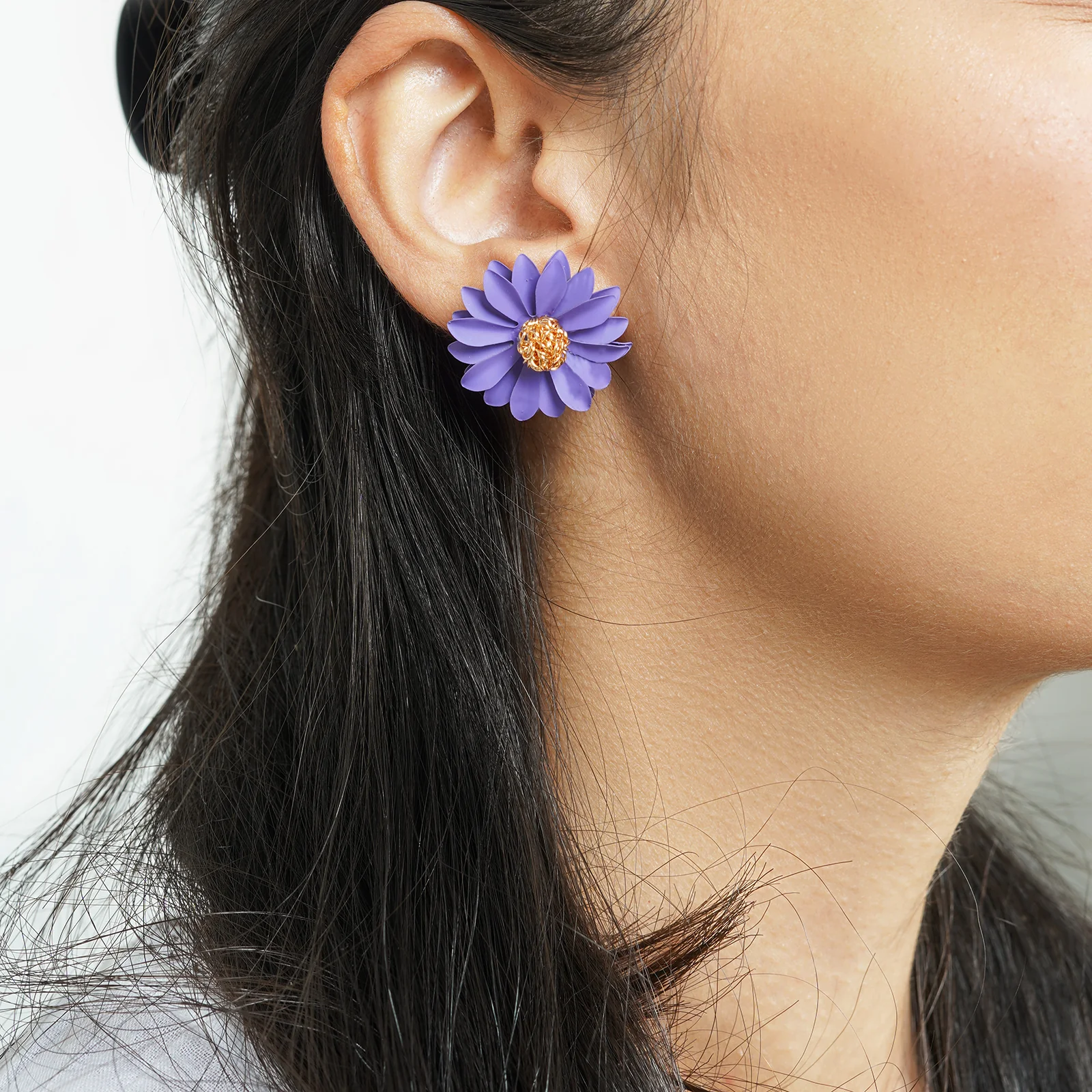 Bewitched Classic Solid Purple Floral Earring - Image 2