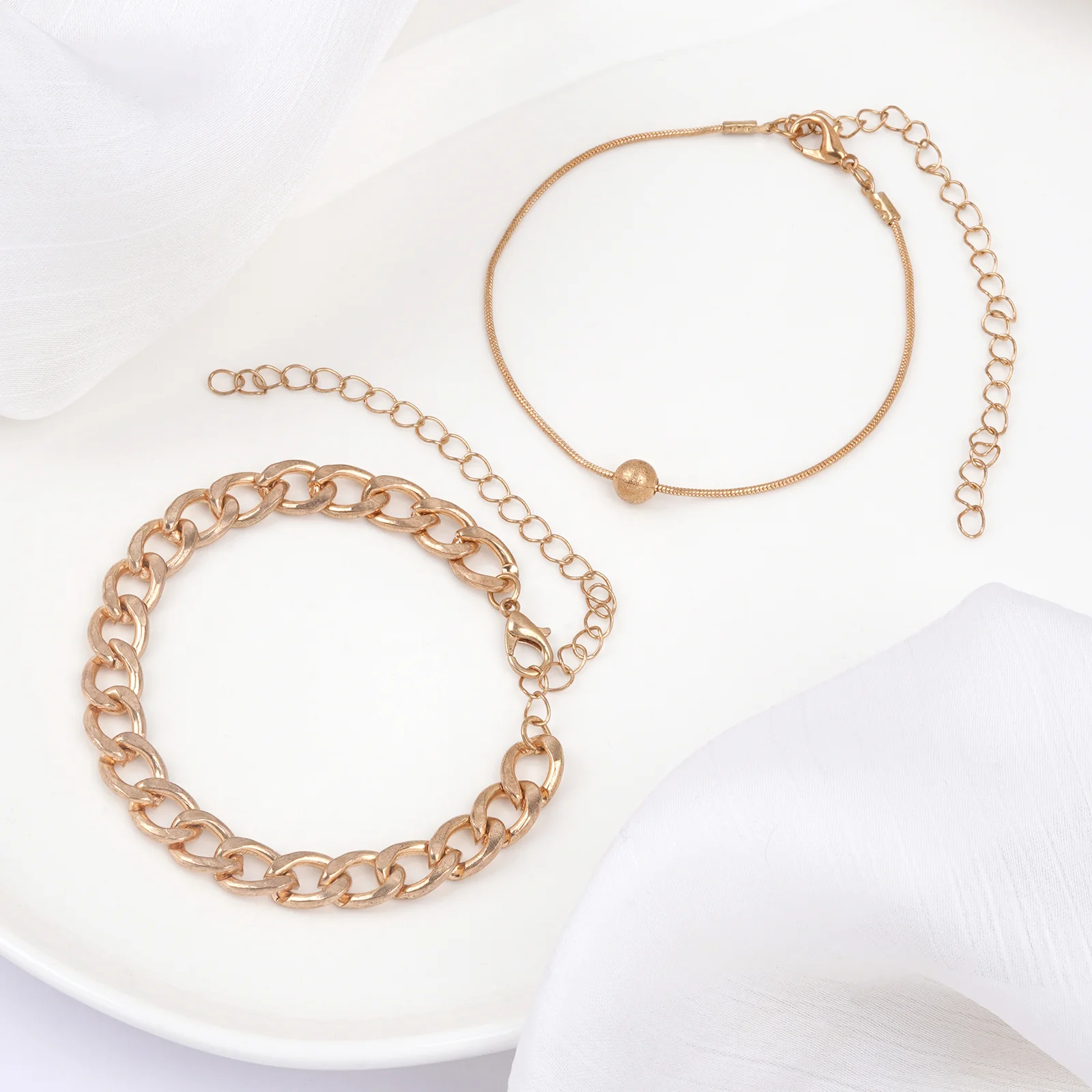 Bewitched Clayton Gold Chunky chain and dainty charm layered anklet - Image 3