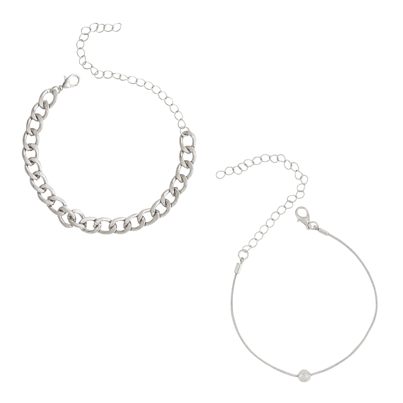 Bewitched Clayton Silver Chunky Chain And Dainty Charm Layered Anklet - Image 3