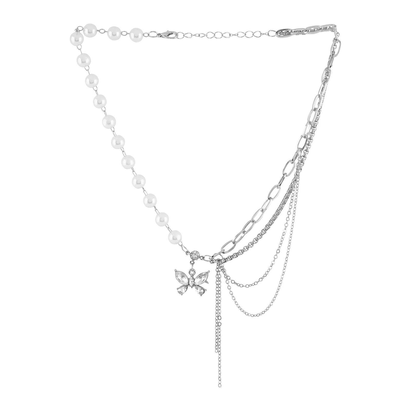 Bewitched Courtnie Pearl and Rhinestone Butterfly Pendant Layered Necklace - Image 3