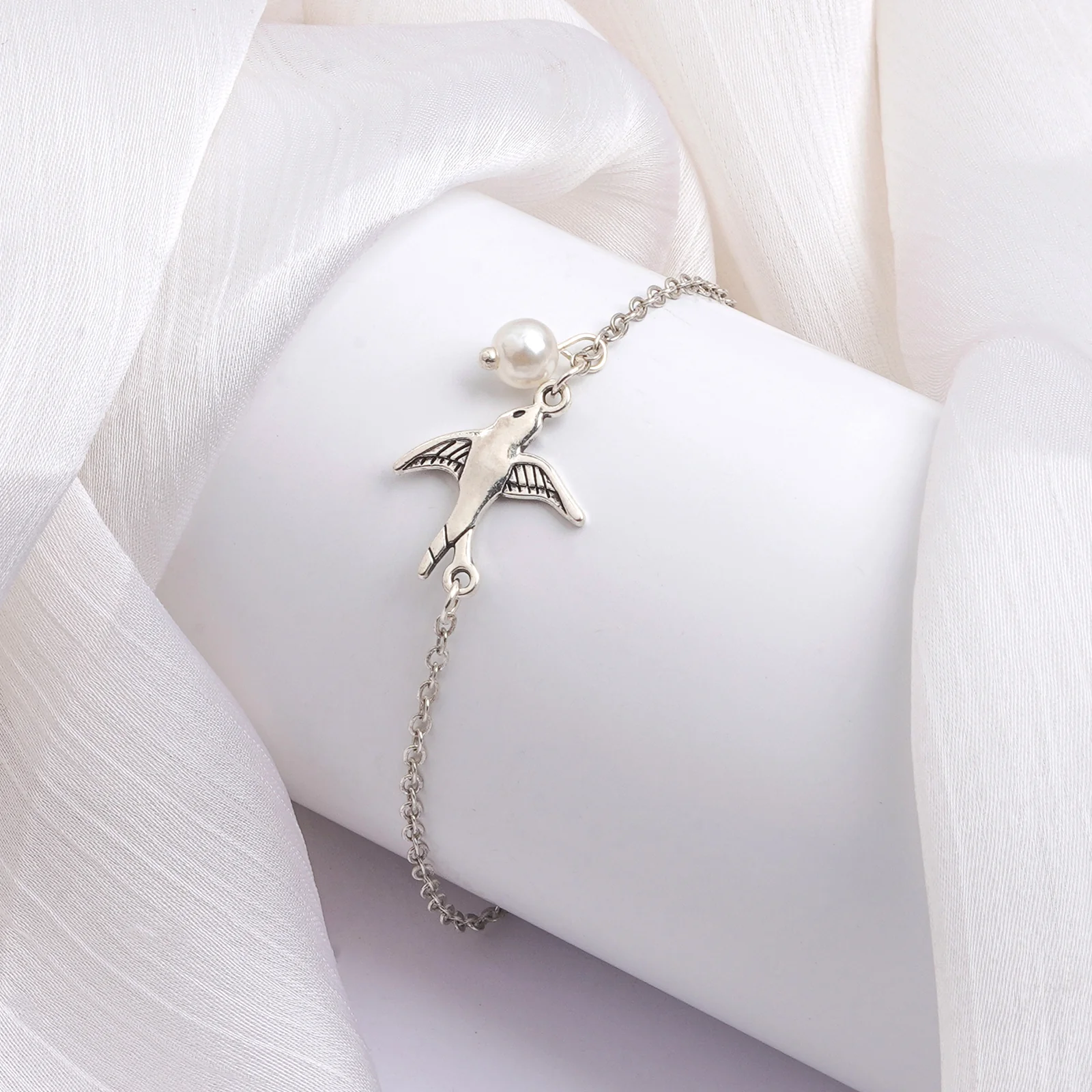 Bewitched Daffney Silver and Peal Bird Charm Bracelet - Image 2