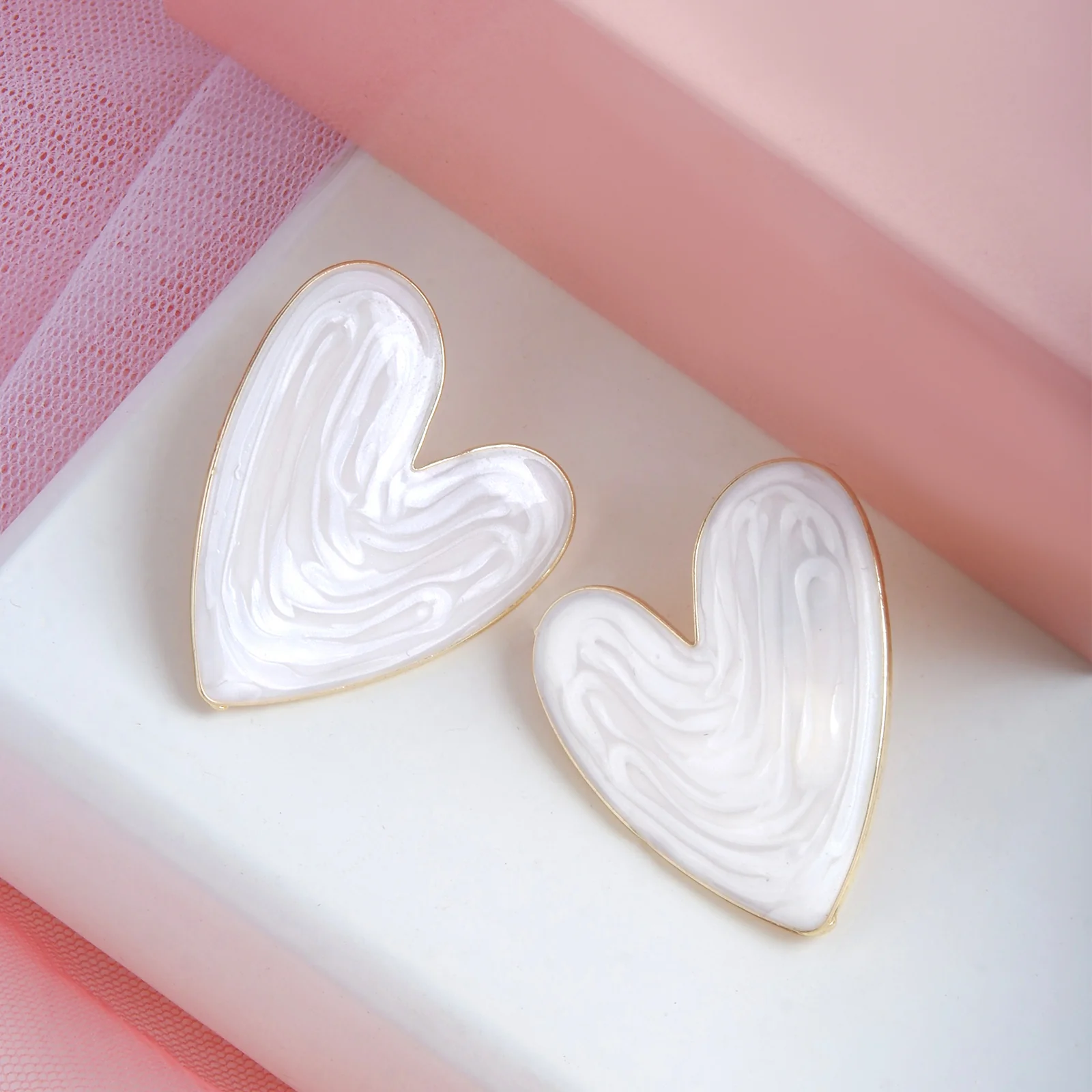 Bewitched Kenie White Resin Heart Studs - Image 2