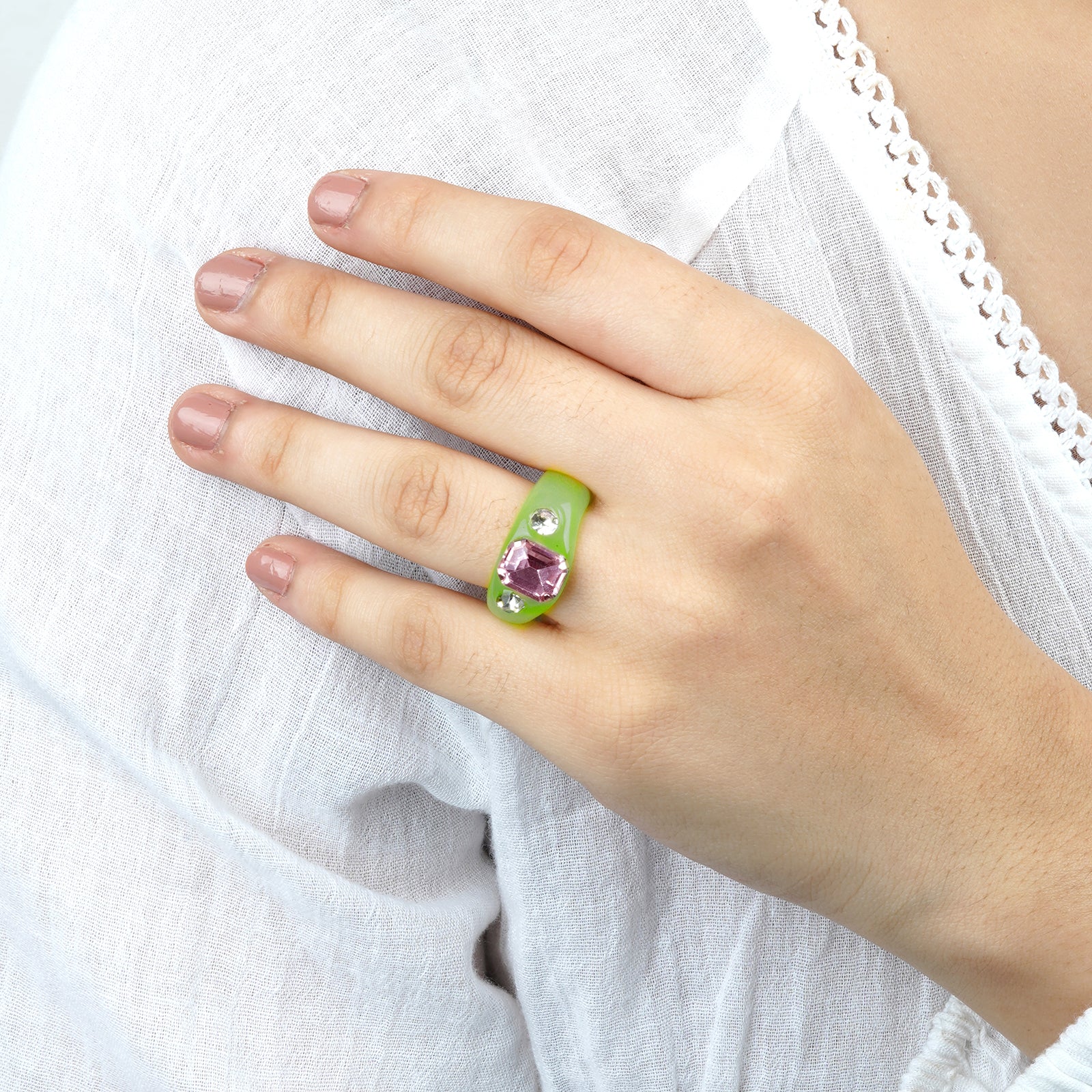 Bewitched Mel Rhinestone Green Ring - Image 2