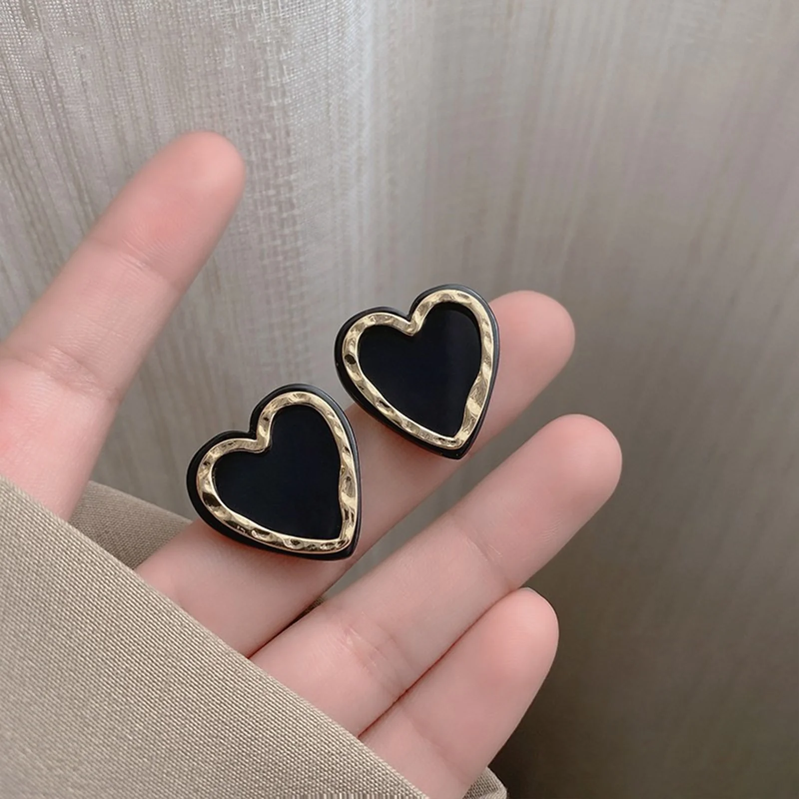 Bewitched Miyoko Black and Gold Heart Earrings - Image 2