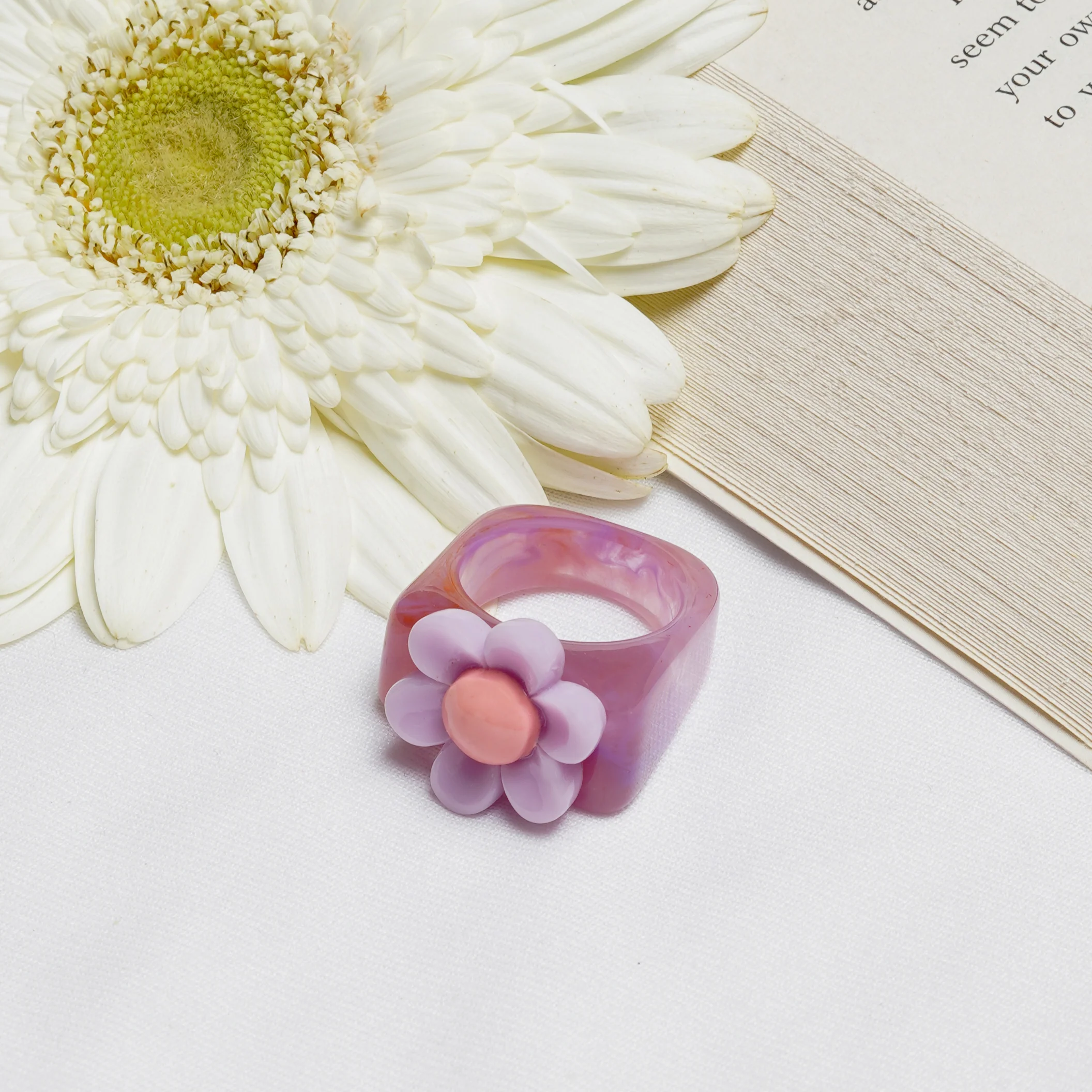 Bewitched Rhoda Purple and Pink Floral Signet Ring - Image 2